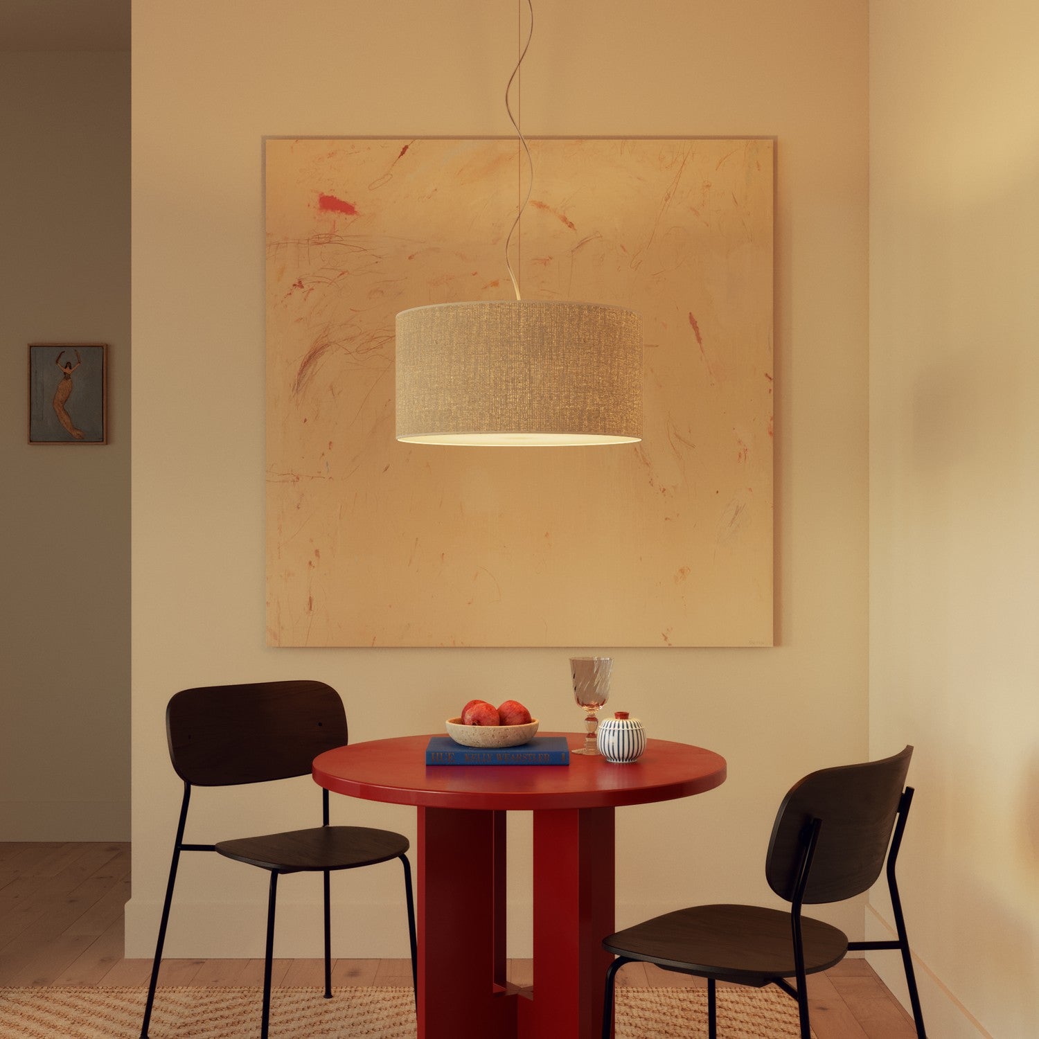 Lampada a sospensione con paralume in tessuto Cilindro Medium Juta chiara - Made in Italy No