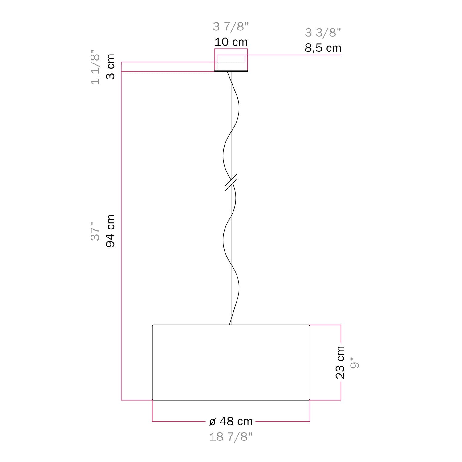 Lampada a sospensione con paralume in tessuto Cilindro Medium - Made in Italy - Lana Aragosta No