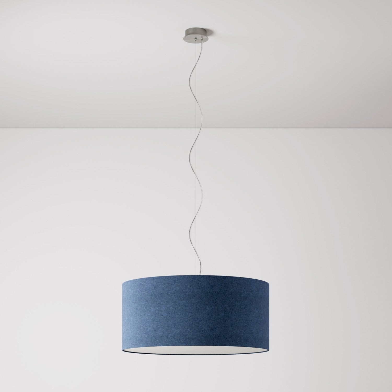 Lampada a sospensione con paralume in tessuto Cilindro Large - Made in Italy - Lana Blu Si