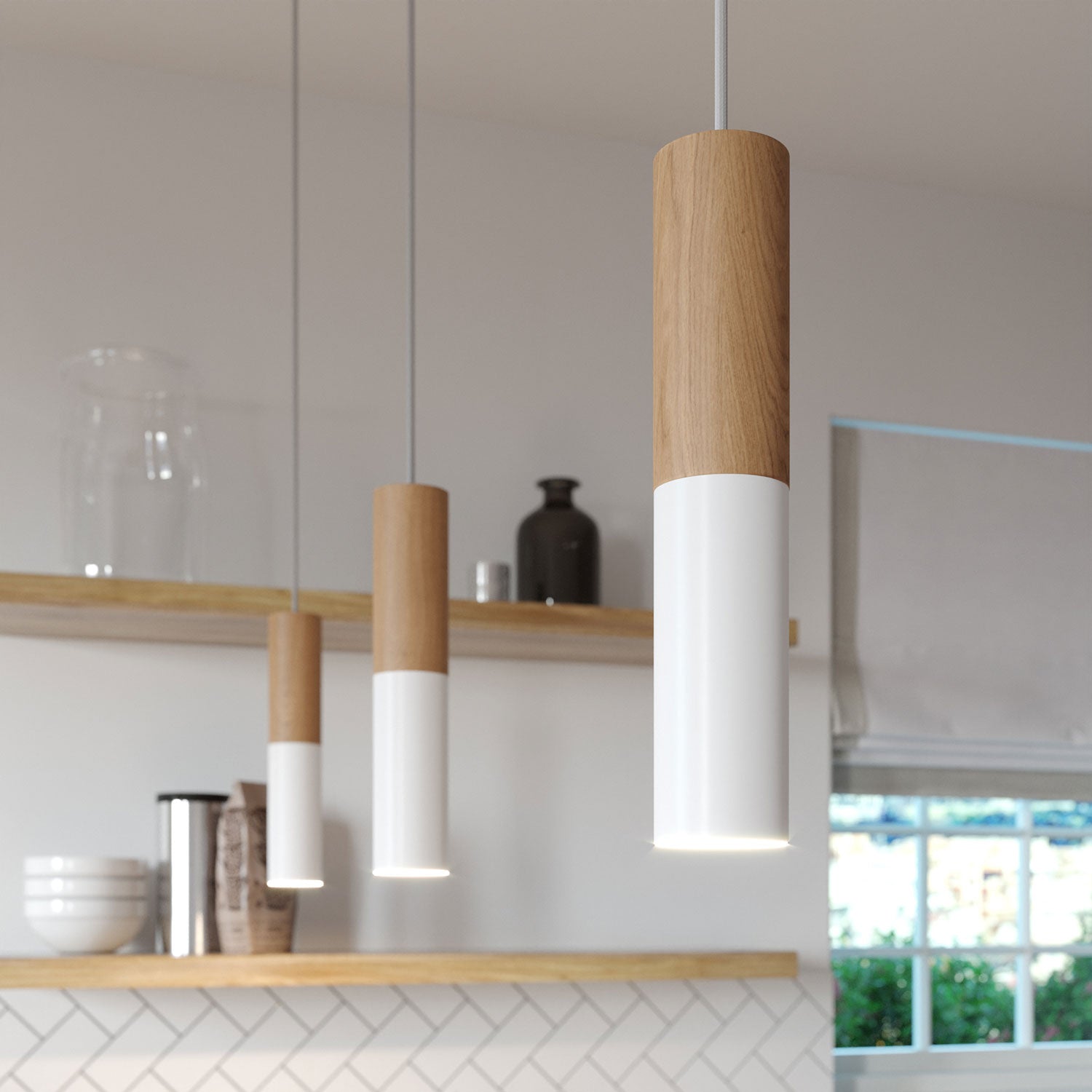 Tub-E14, tubo in legno e metallo per faretto con portalampada doppia ghiera E14 - Neutro e Bianco opaco