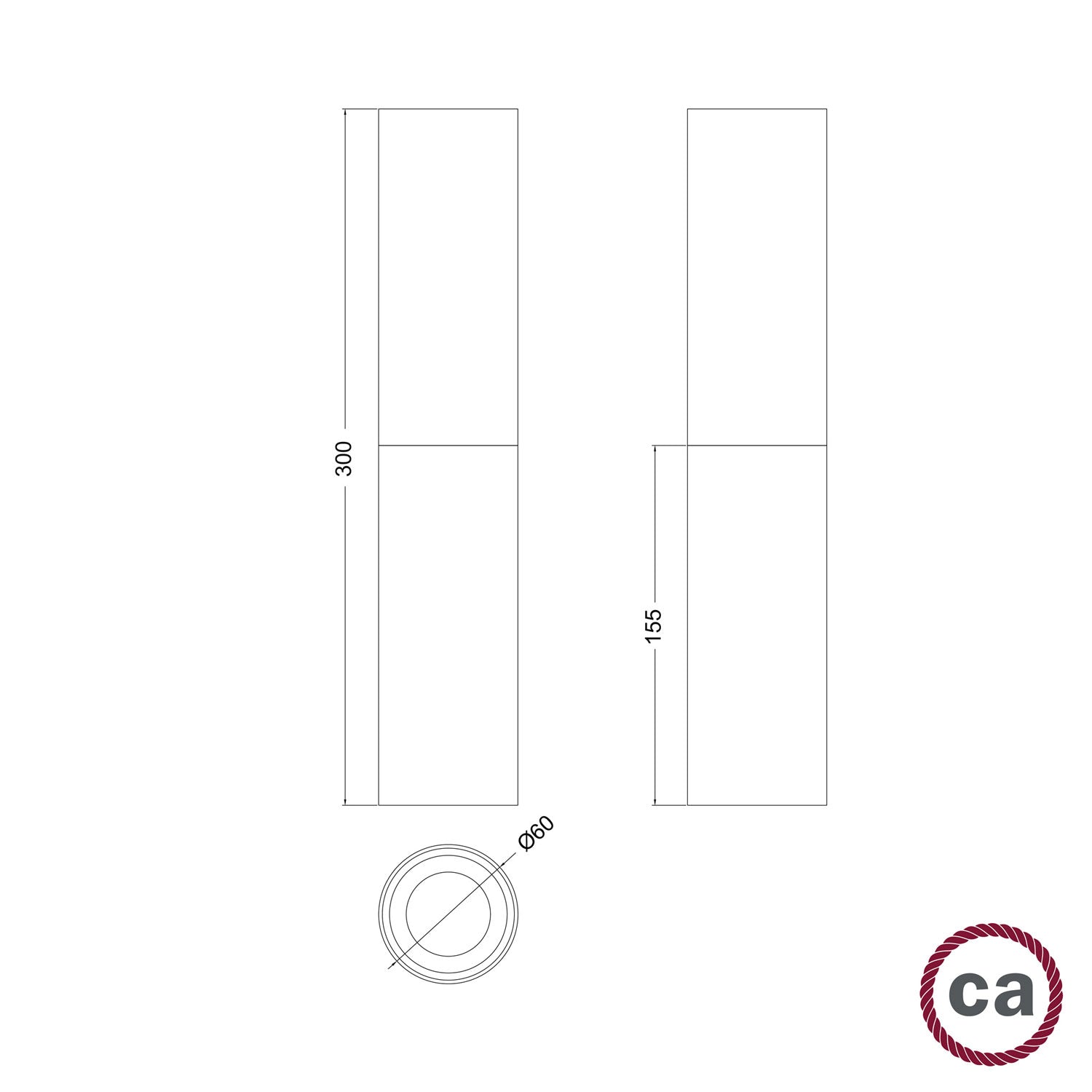 Tub-E14, tubo in legno e metallo per faretto con portalampada doppia ghiera E14 - Neutro e Nero