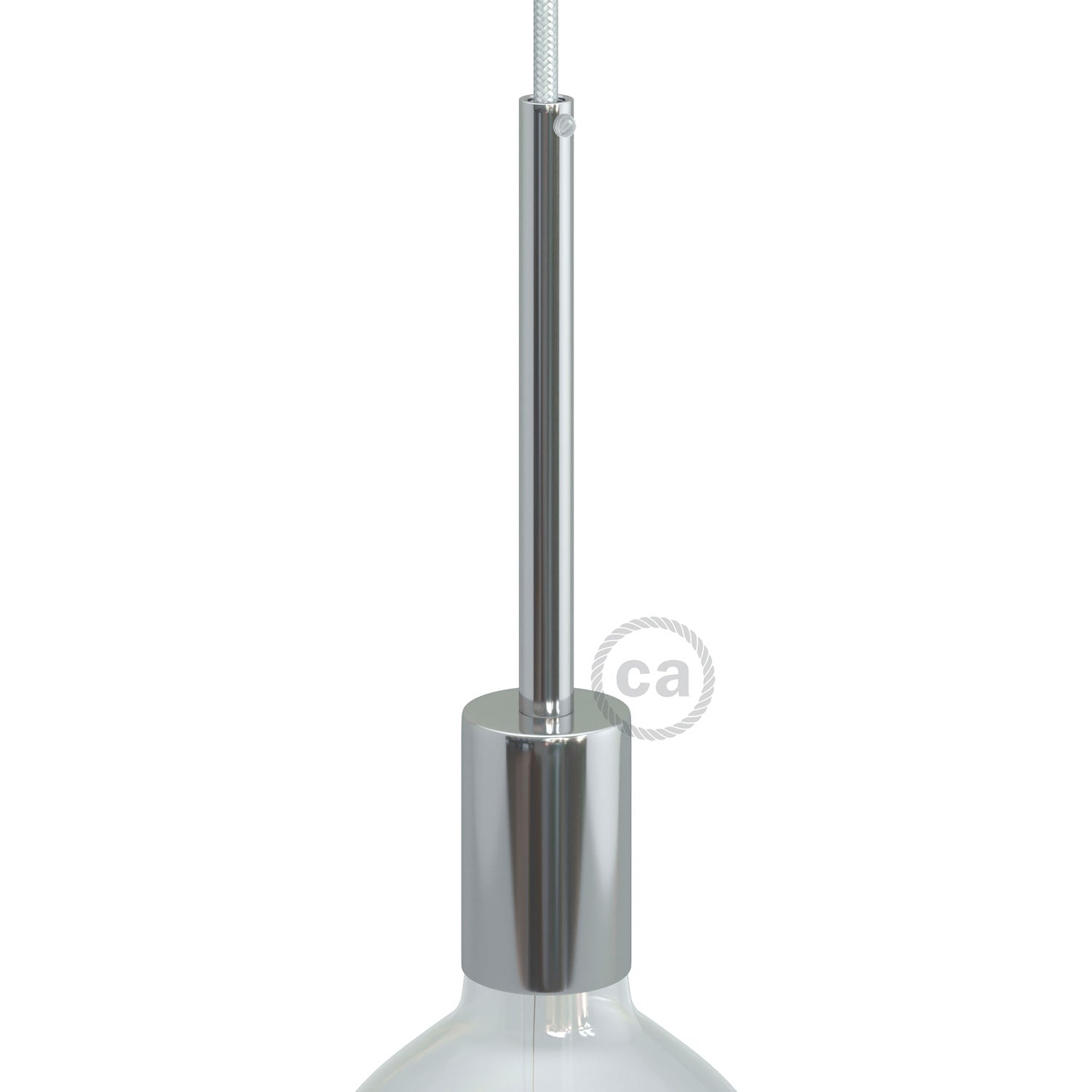 Kit portalampada E27 cilindrico in metallo con serracavo da 15 cm - Cromo