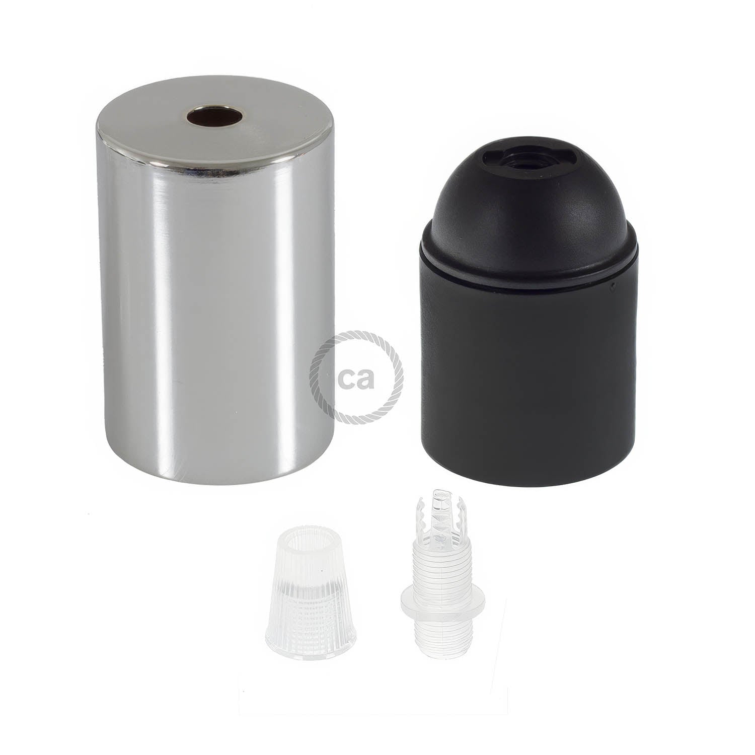 Kit portalampada E27 cilindrico in metallo - Cromo Conico
