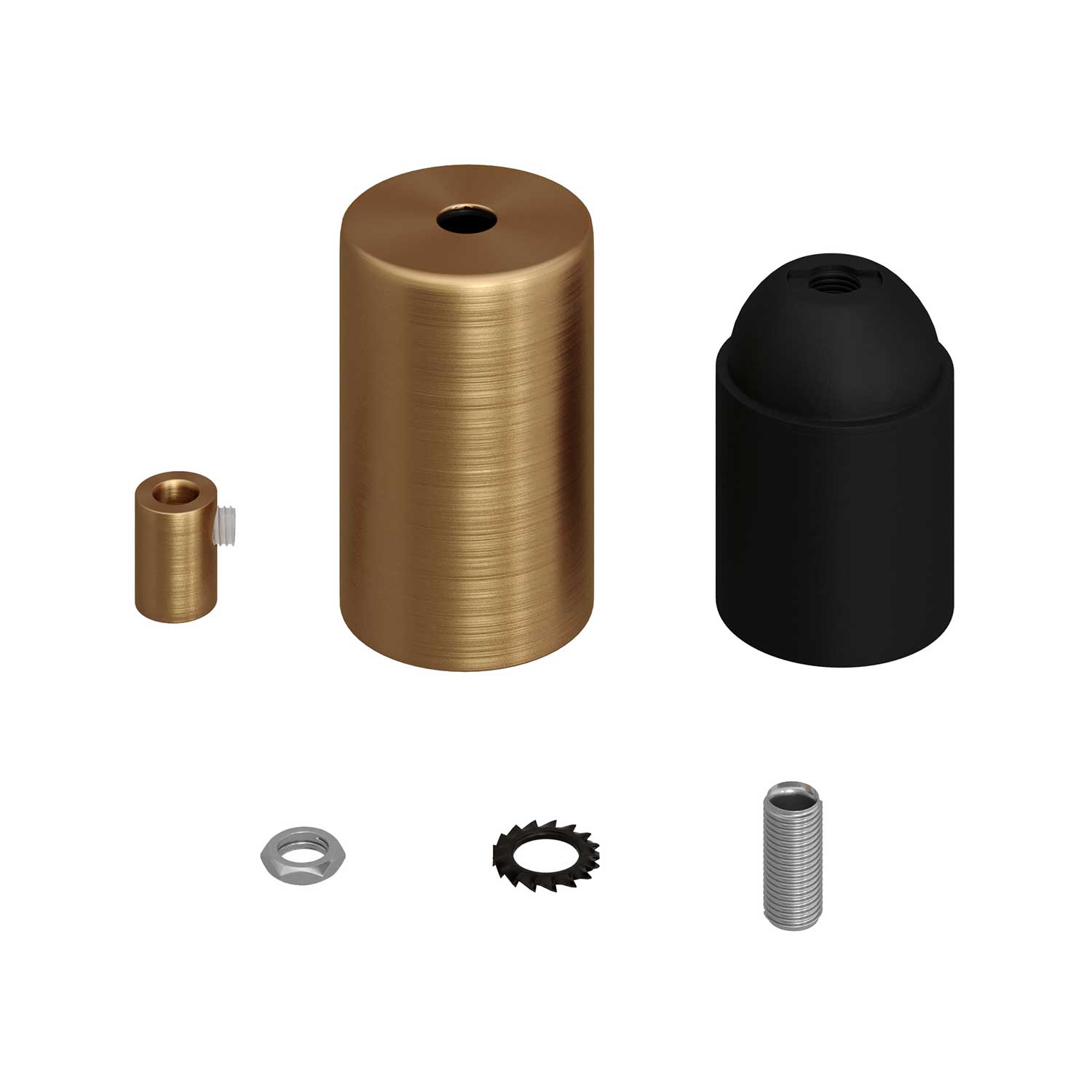 Kit portalampada E27 cilindrico in metallo - Bronzo satinato Cilindrico