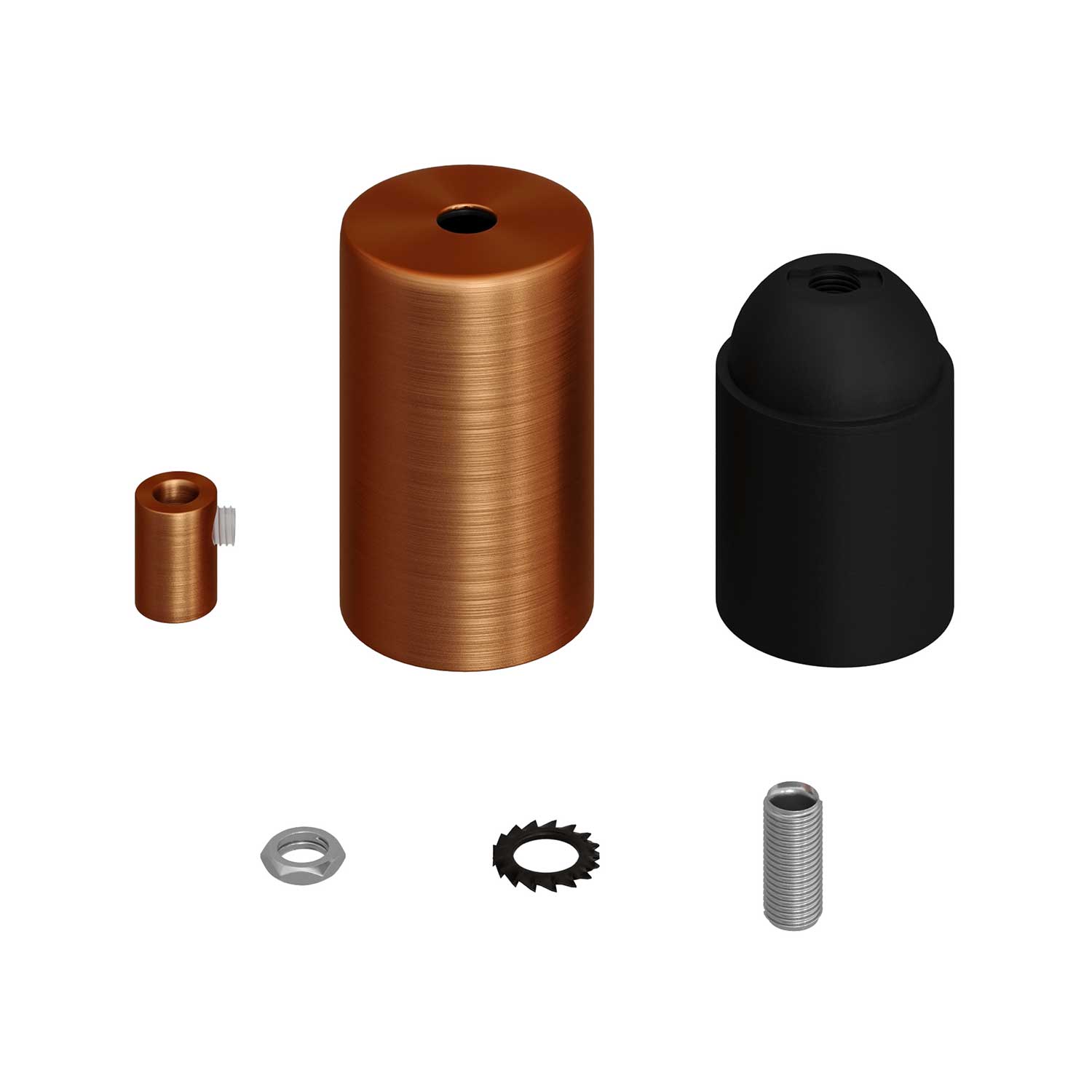 Kit portalampada E27 cilindrico in metallo - Rame satinato Cilindrico