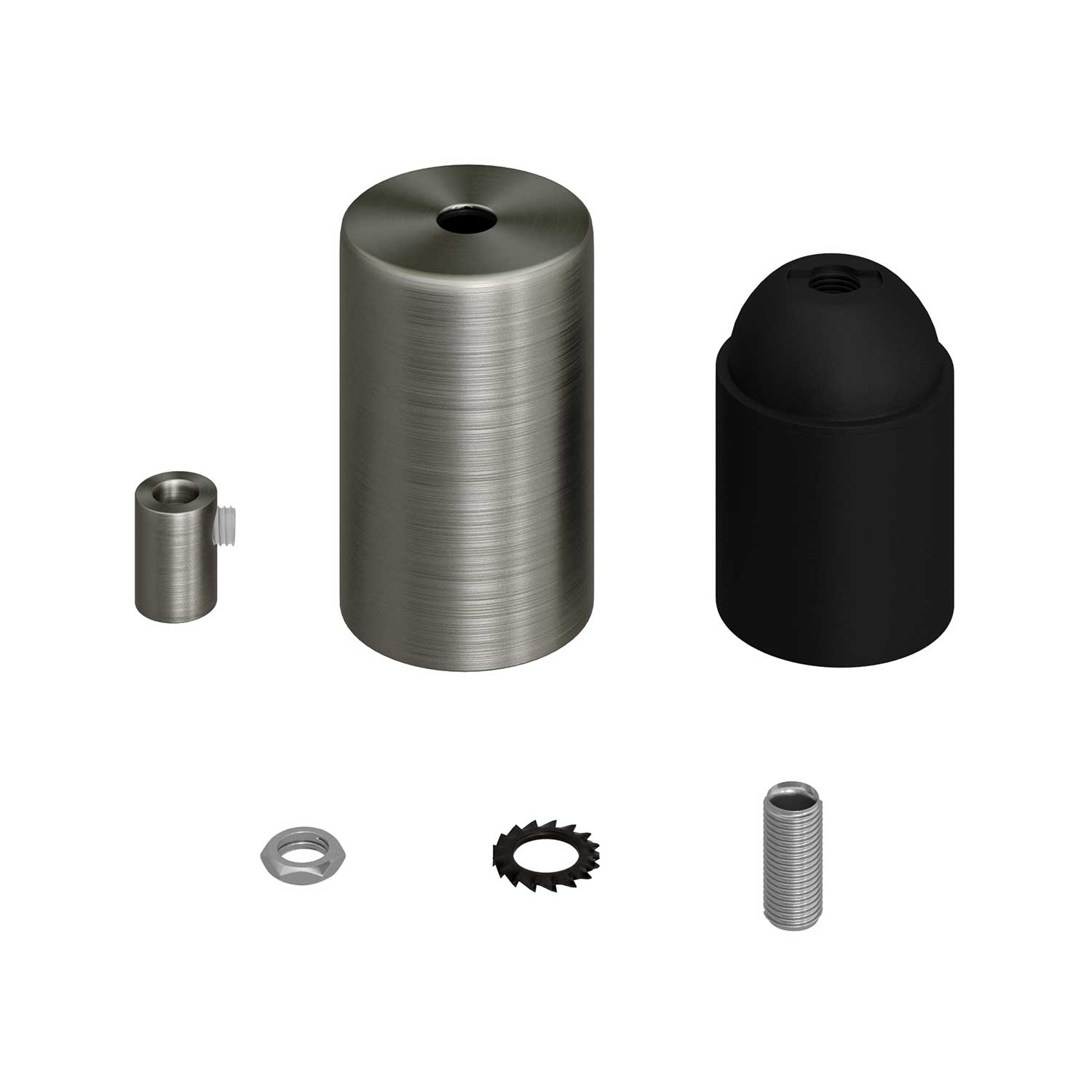 Kit portalampada E27 cilindrico in metallo - Titanio satinato Cilindrico
