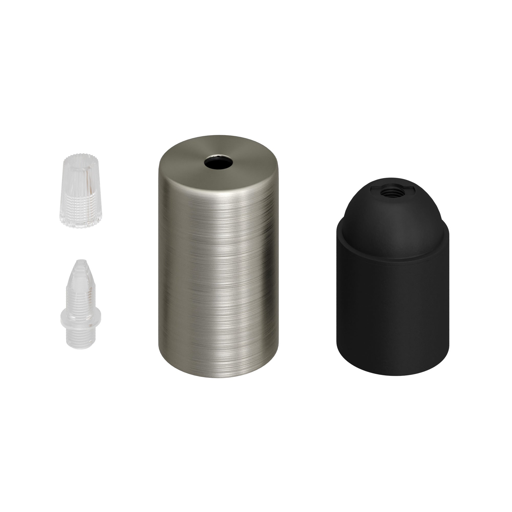 Kit portalampada E27 cilindrico in metallo - Titanio satinato Conico