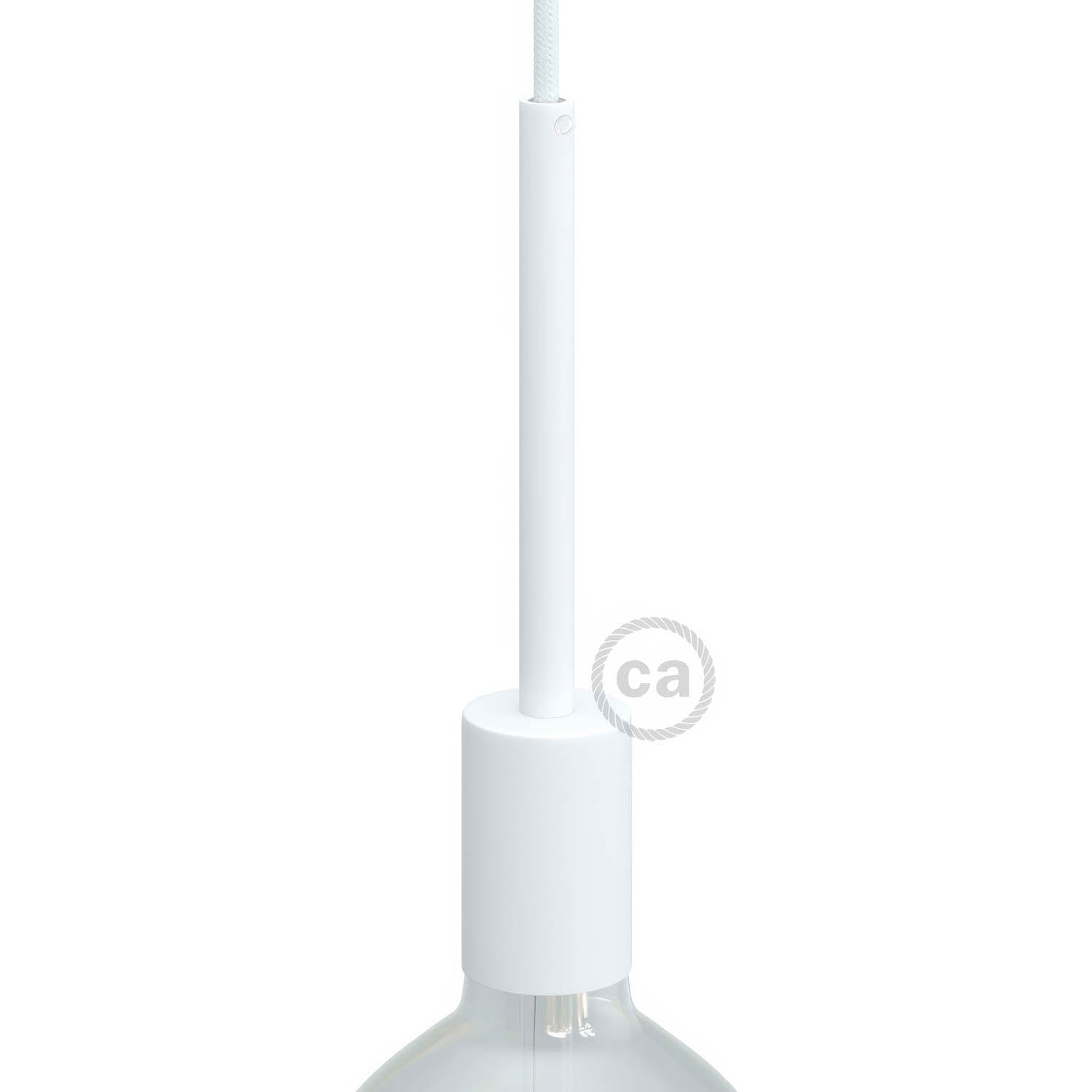 Kit portalampada E27 cilindrico in metallo con serracavo da 15 cm - Bianco opaco