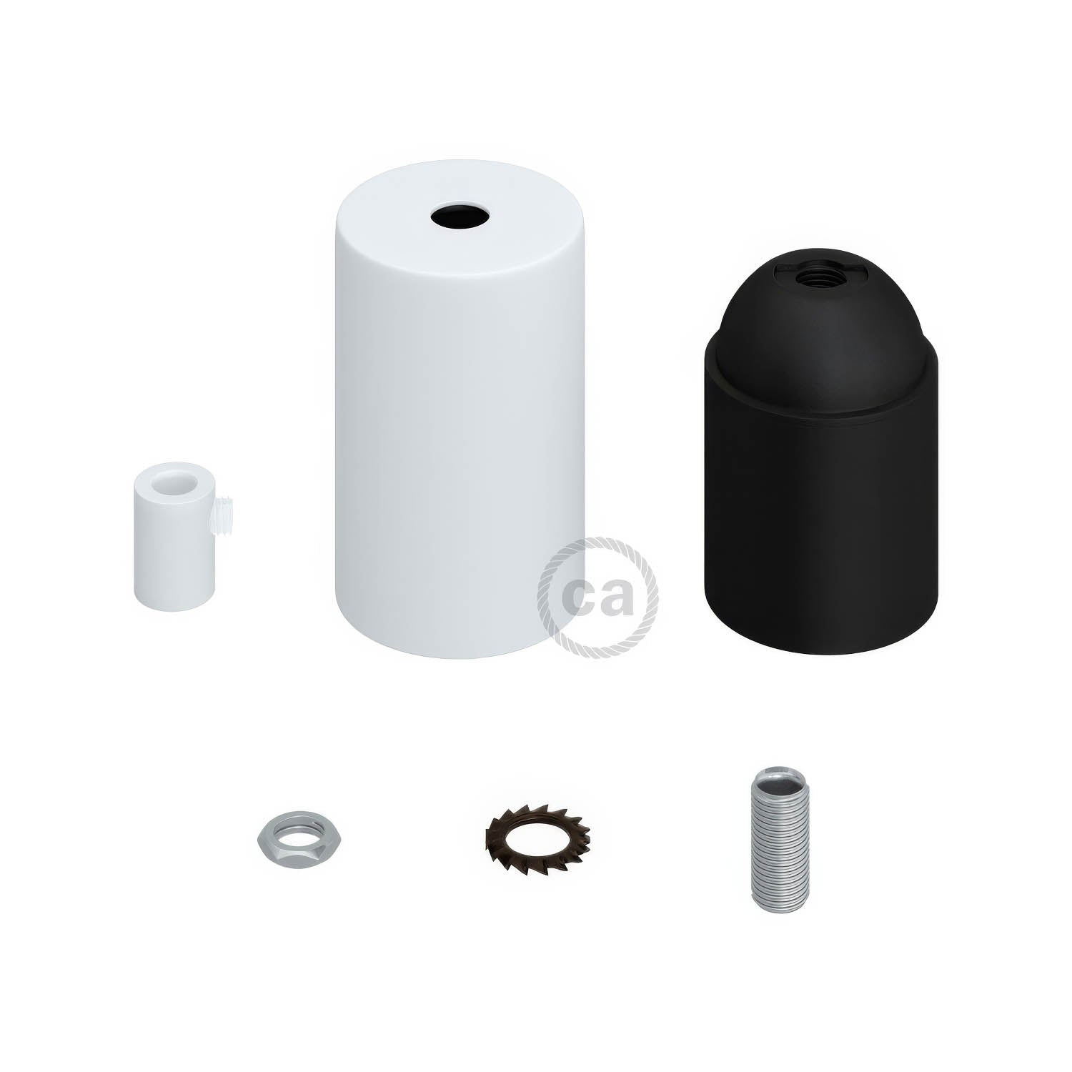 Kit portalampada E27 cilindrico in metallo - Bianco opaco Cilindrico