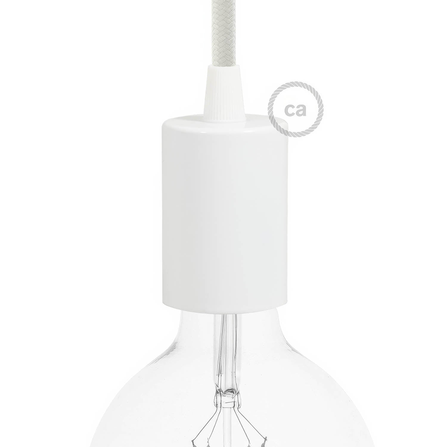 Kit portalampada E27 cilindrico in metallo - Bianco lucido Conico