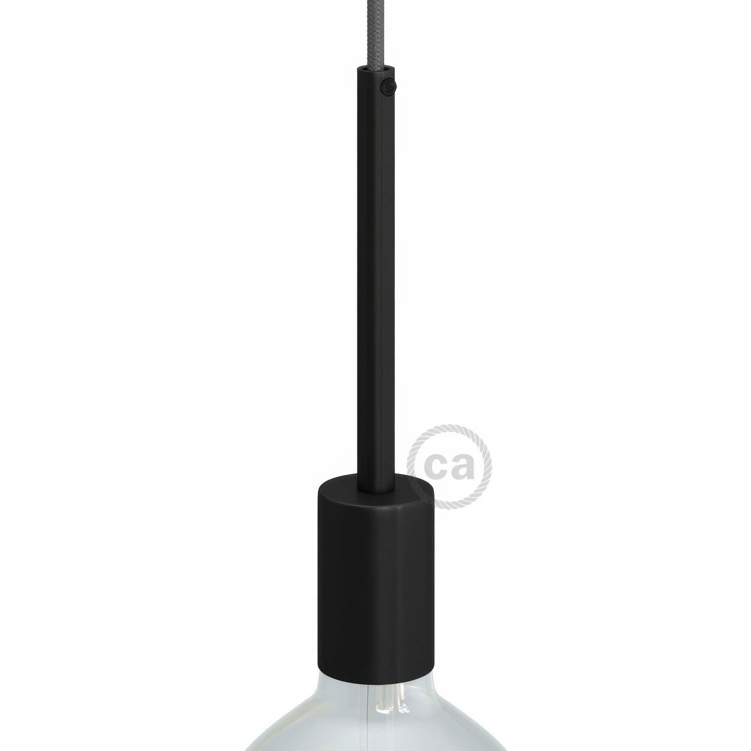 Kit portalampada E27 cilindrico in metallo con serracavo da 15 cm - Nero