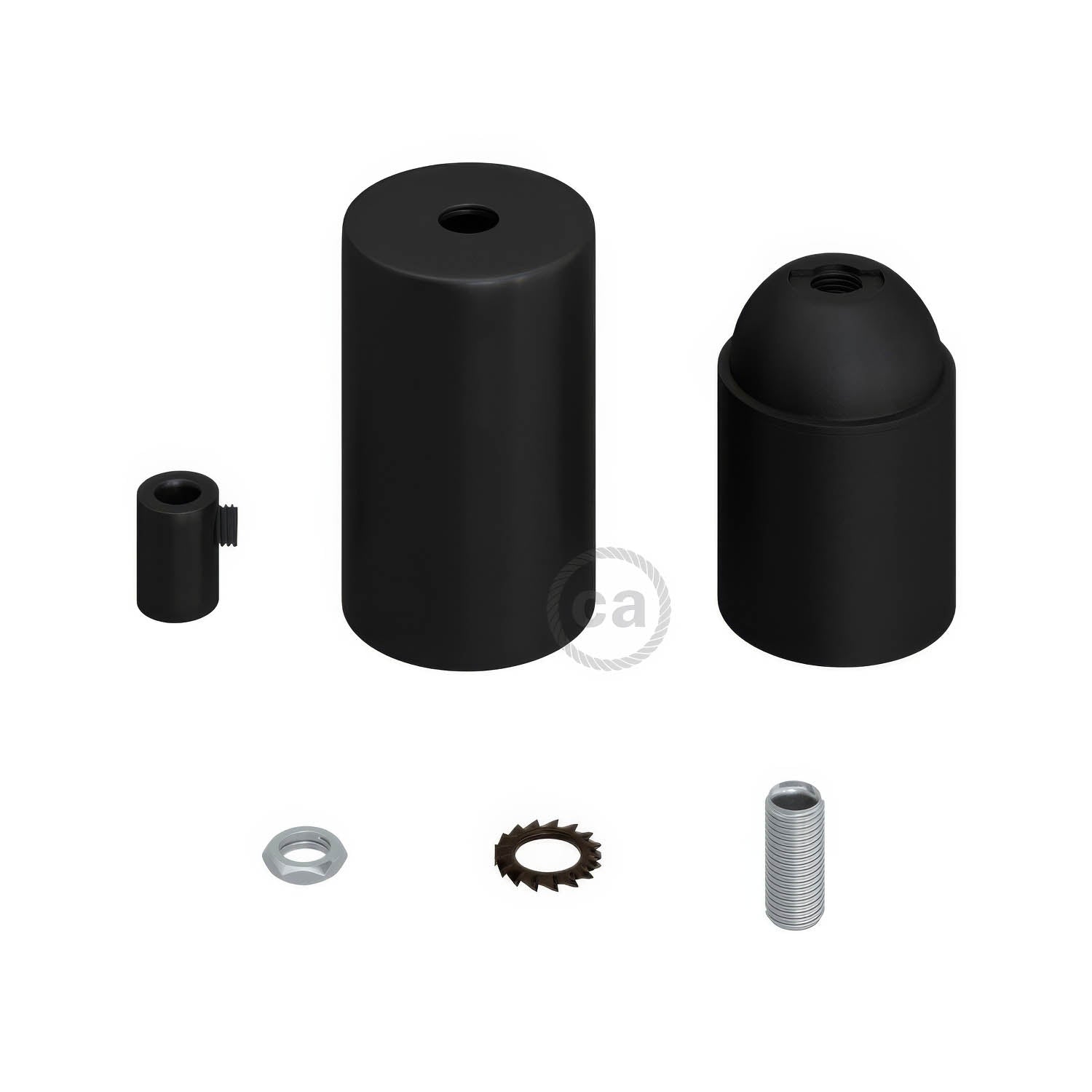 Kit portalampada E27 cilindrico in metallo - Nero Cilindrico