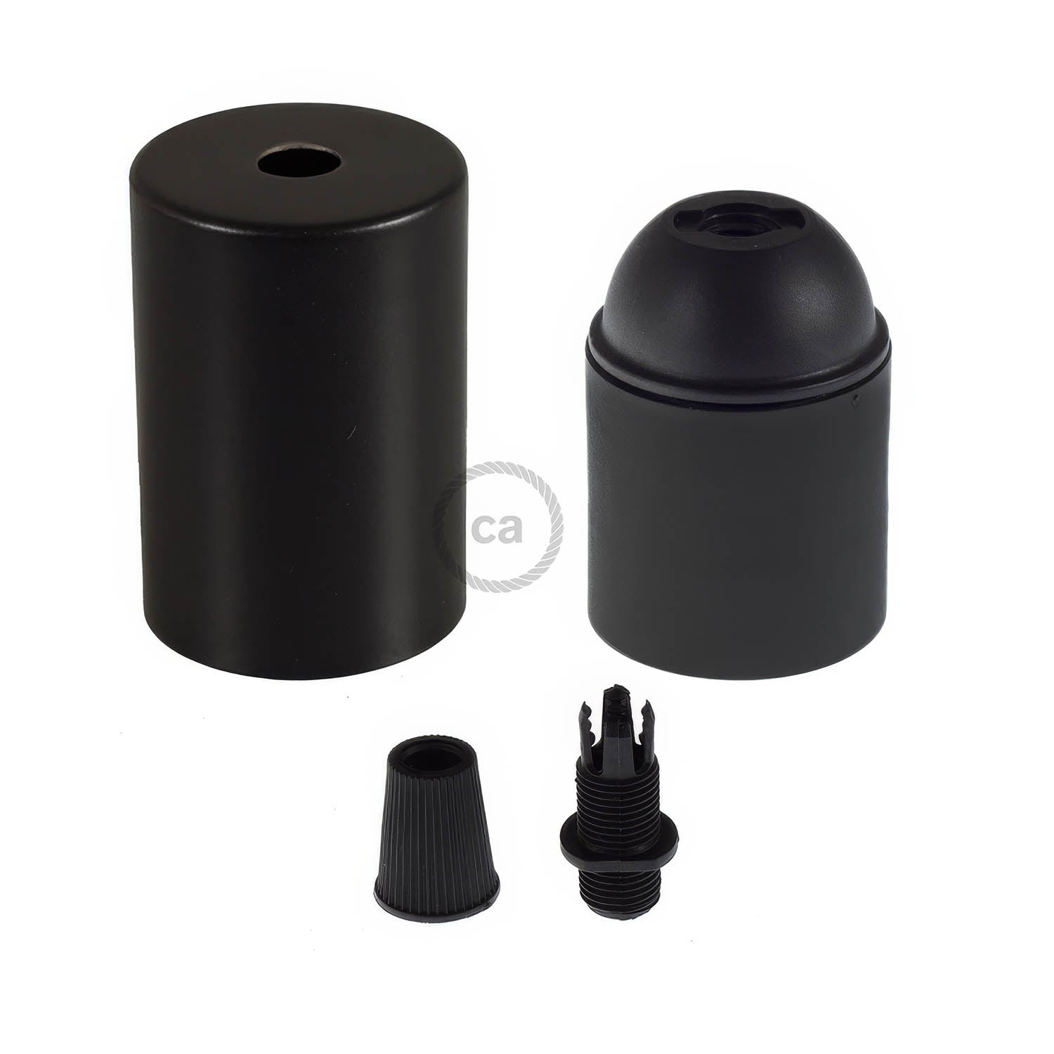 Kit portalampada E27 cilindrico in metallo - Nero Conico