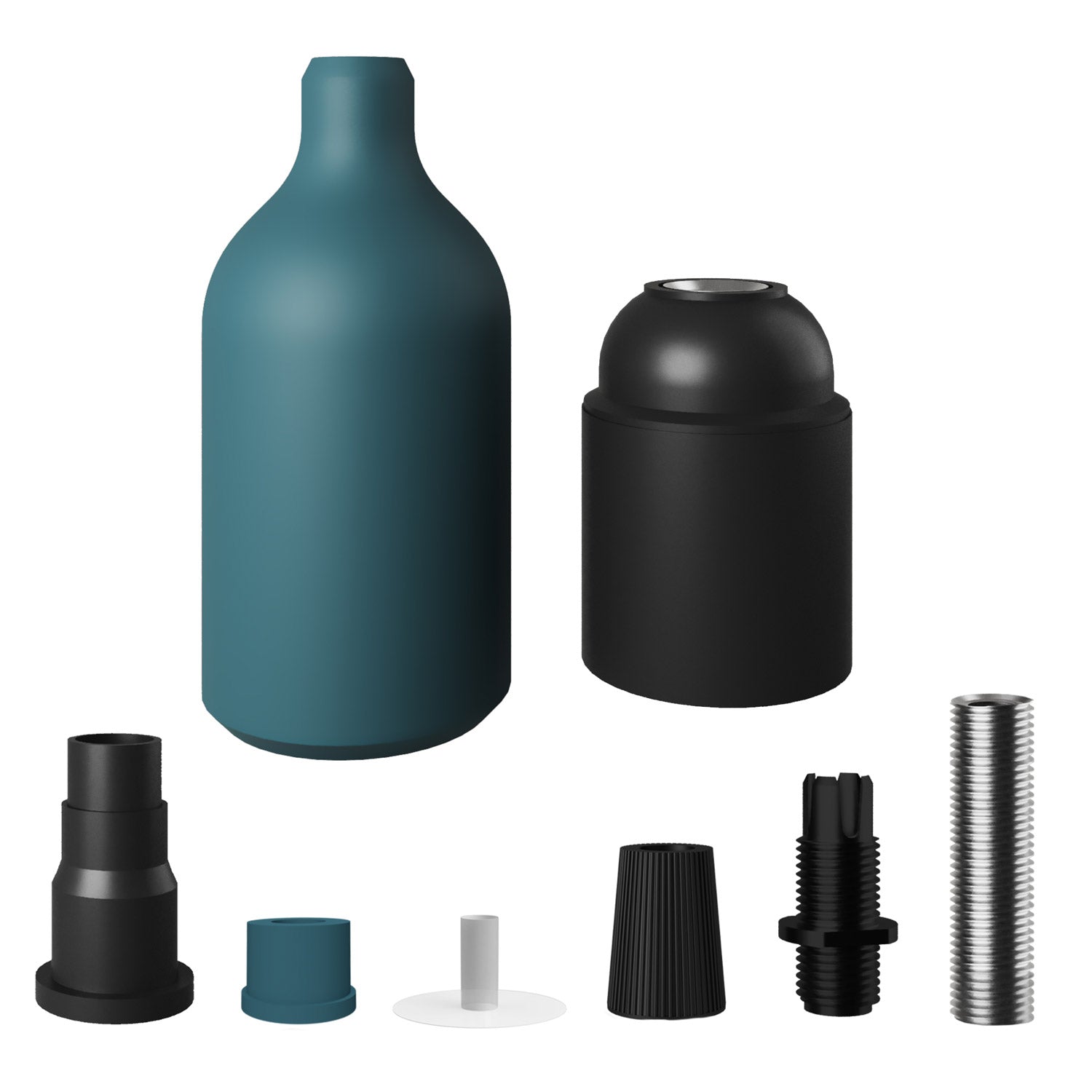 Kit portalampada E27 in silicone con serracavo nascosto - Petrolio