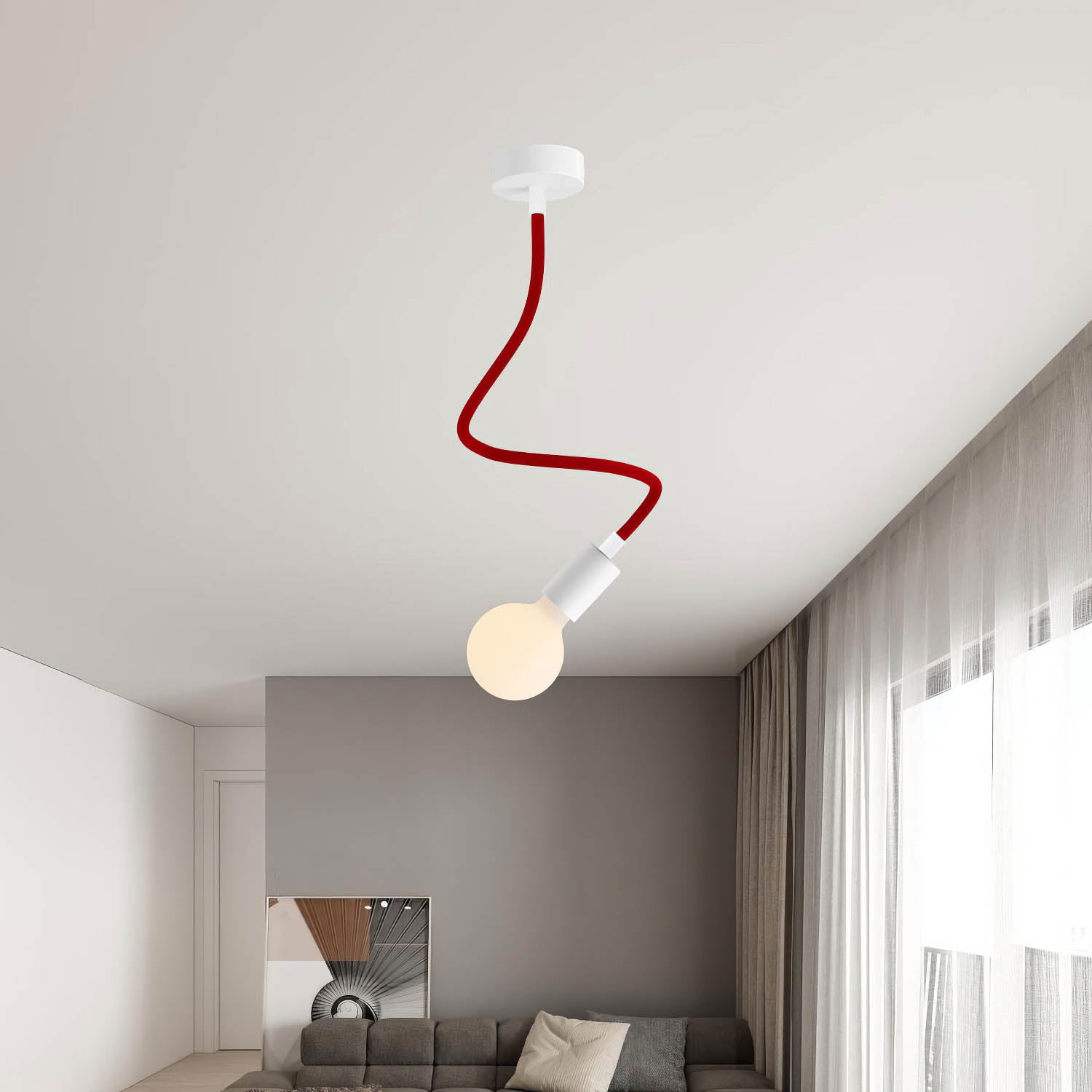 Kit Creative Flex tubo flessibile di estensione rivestito in tessuto RM09 Rosso con terminali metallici Bianco opaco 60 cm