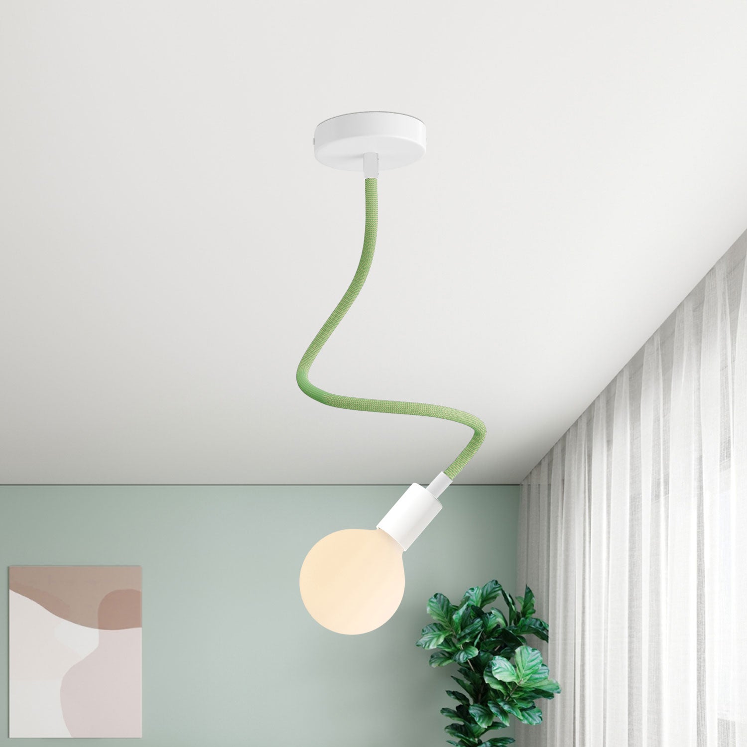 Kit Creative Flex tubo flessibile rivestito in tessuto RM77 Verde prato con terminali metallici Bianco opaco 60 cm