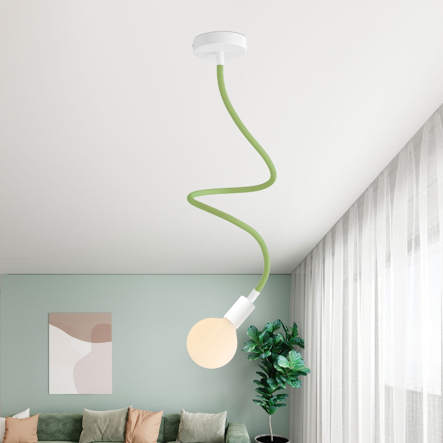 Kit Creative Flex tubo flessibile rivestito in tessuto RM77 Verde prato con terminali metallici Bianco opaco 90 cm