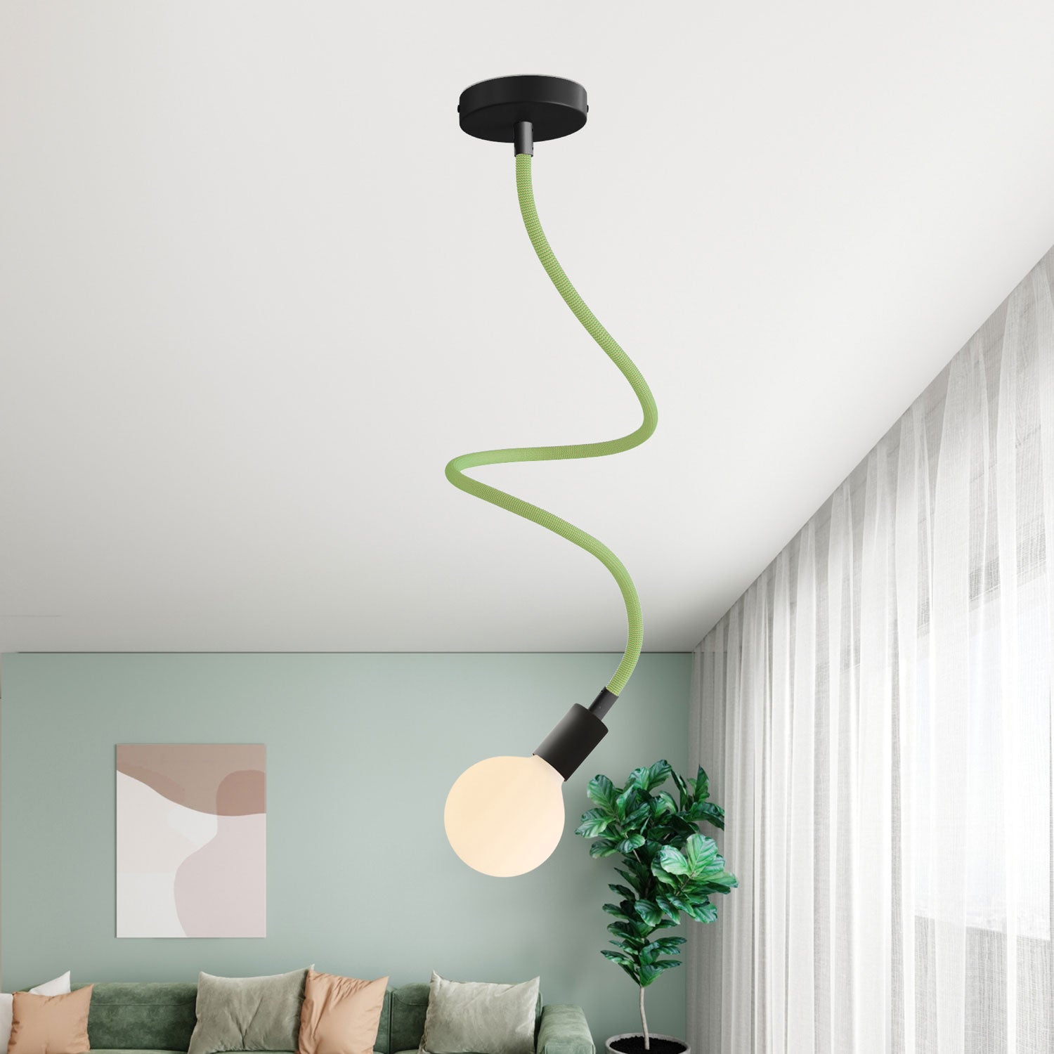 Kit Creative Flex tubo flessibile rivestito in tessuto RM77 Verde prato con terminali metallici Nero 90 cm