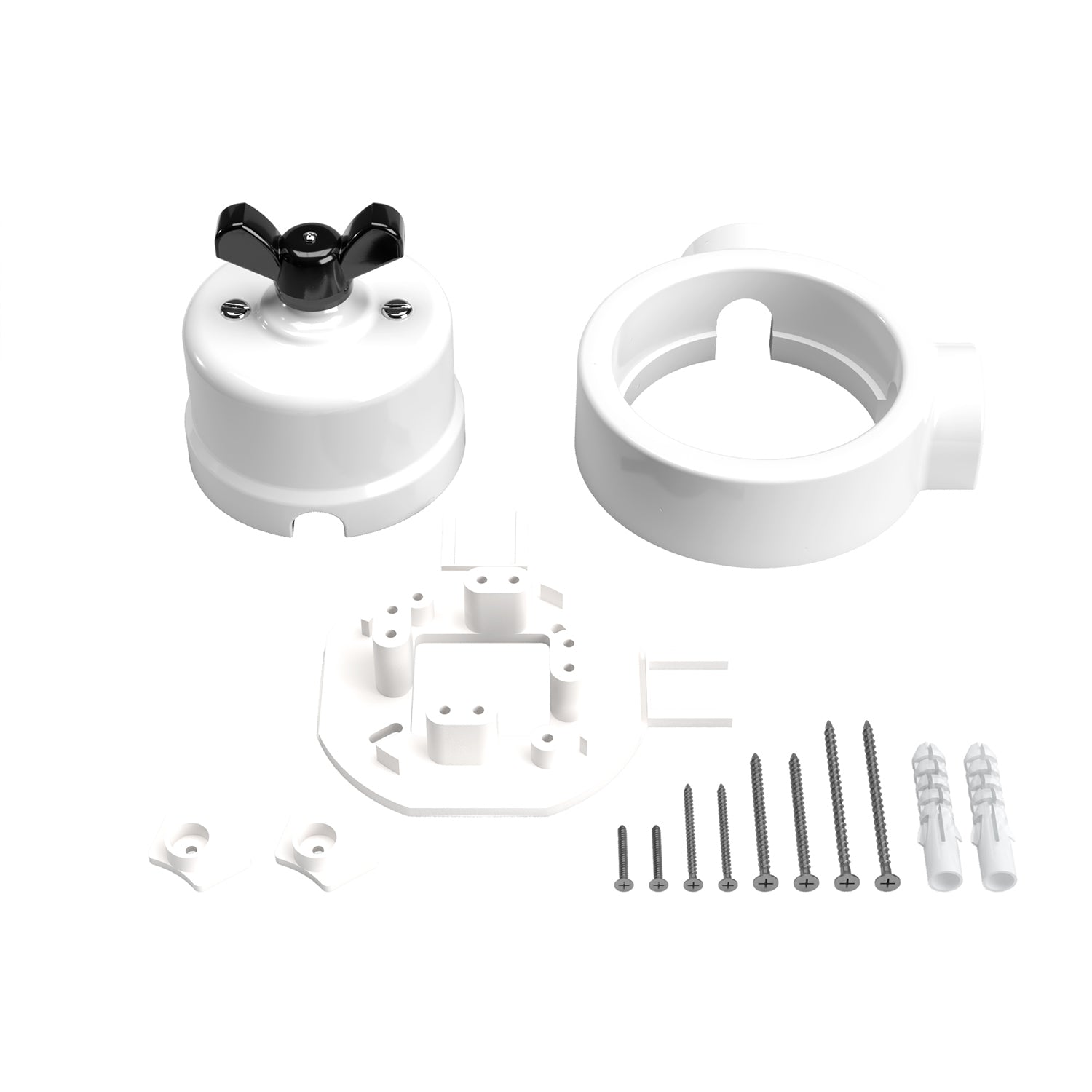 Kit interruttore/deviatore con dado a farfalla e base per Creative-Tubes in porcellana bianca Nero 2