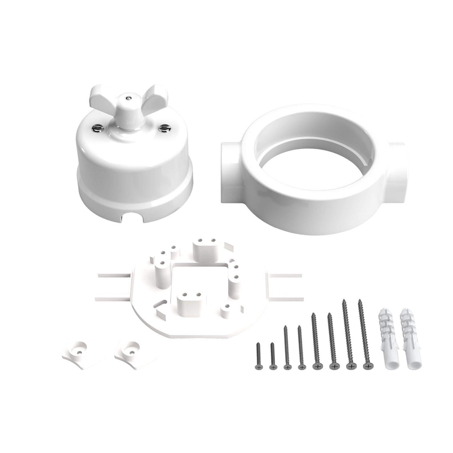 Kit interruttore/deviatore con dado a farfalla e base per Creative-Tubes in porcellana bianca Bianco 2 in linea