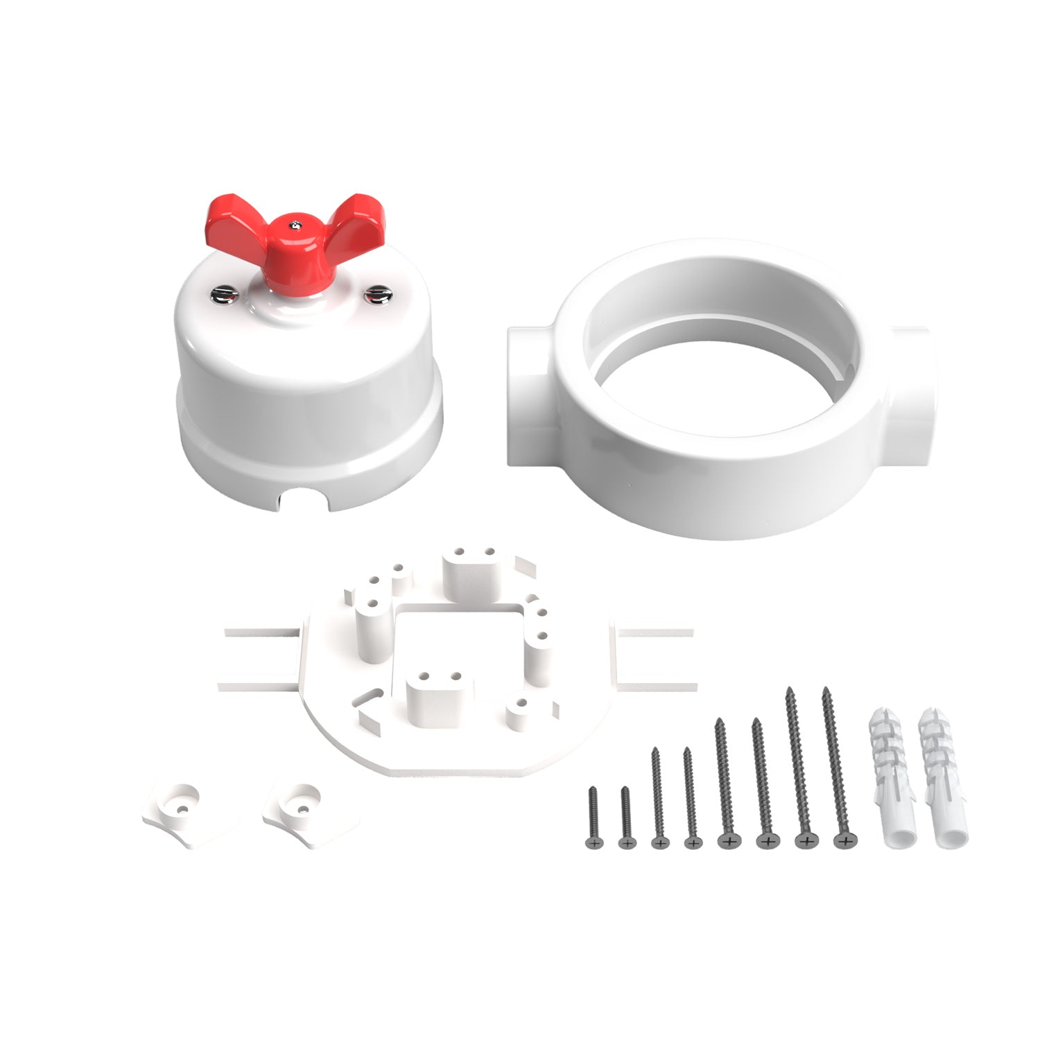 Kit interruttore/deviatore con dado a farfalla e base per Creative-Tubes in porcellana bianca Rosso 2 in linea