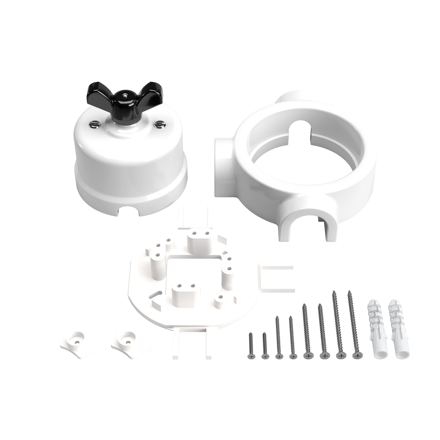 Kit interruttore/deviatore con dado a farfalla e base per Creative-Tubes in porcellana bianca Nero 3