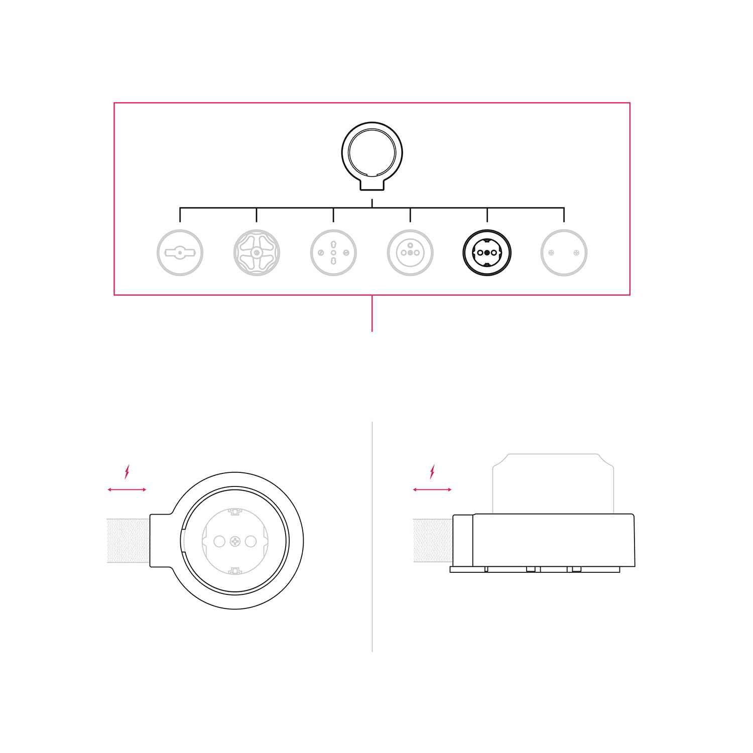 Kit presa Schuko da parete e base per Creative-Tubes in porcellana - Bianco 1