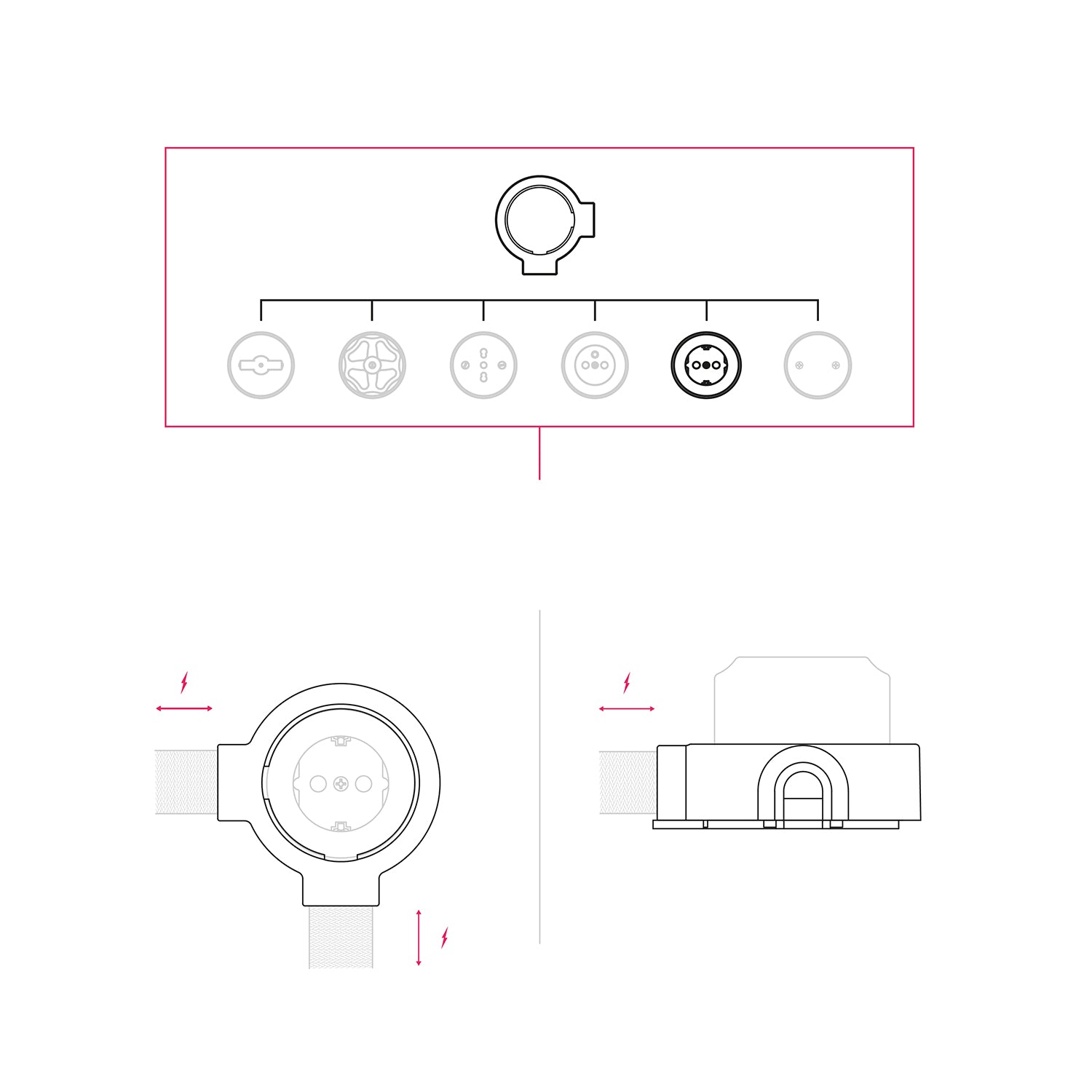 Kit presa Schuko da parete e base per Creative-Tubes in porcellana - Bianco 2