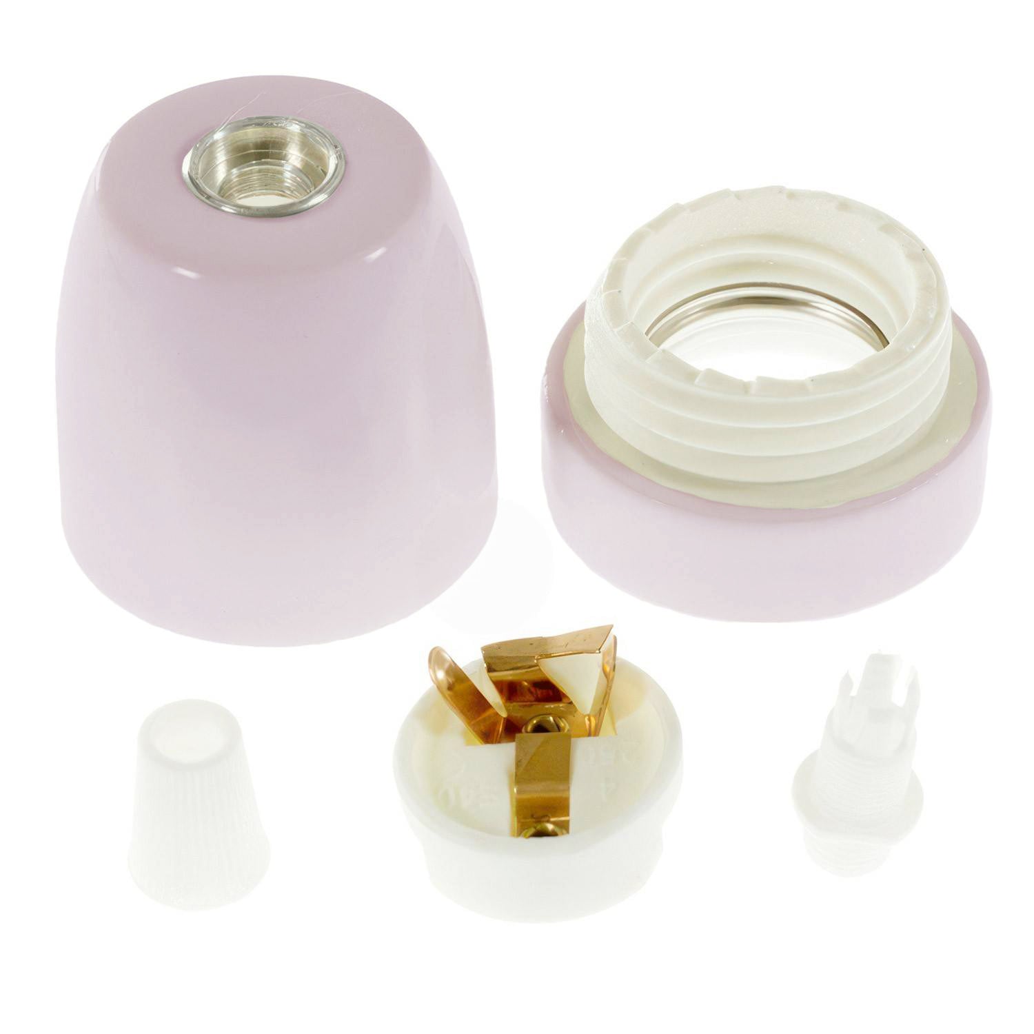 Kit portalampada E27 in porcellana - Rosa antico