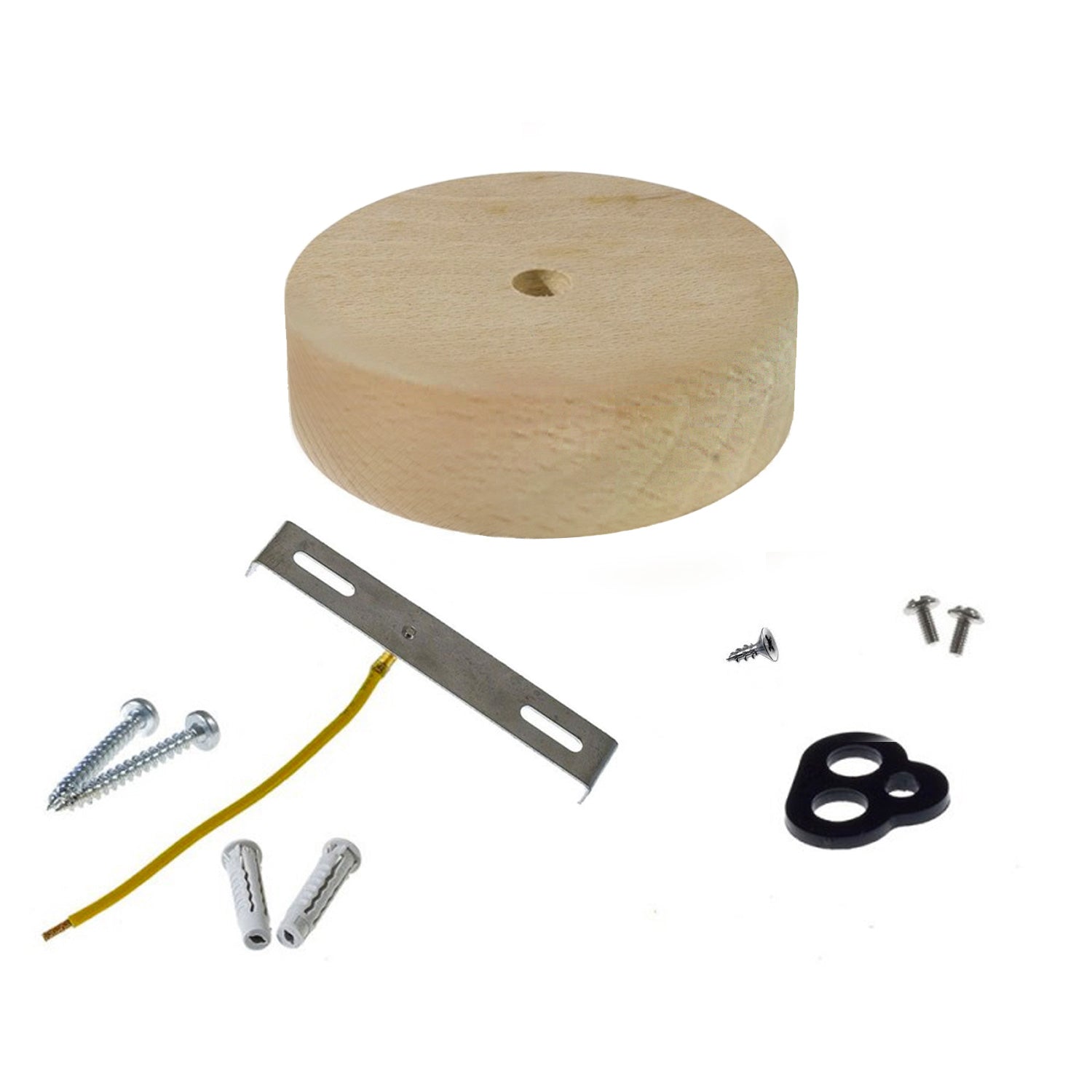 Kit Mini rosone cilindrico in legno a 1 foro centrale - Neutro