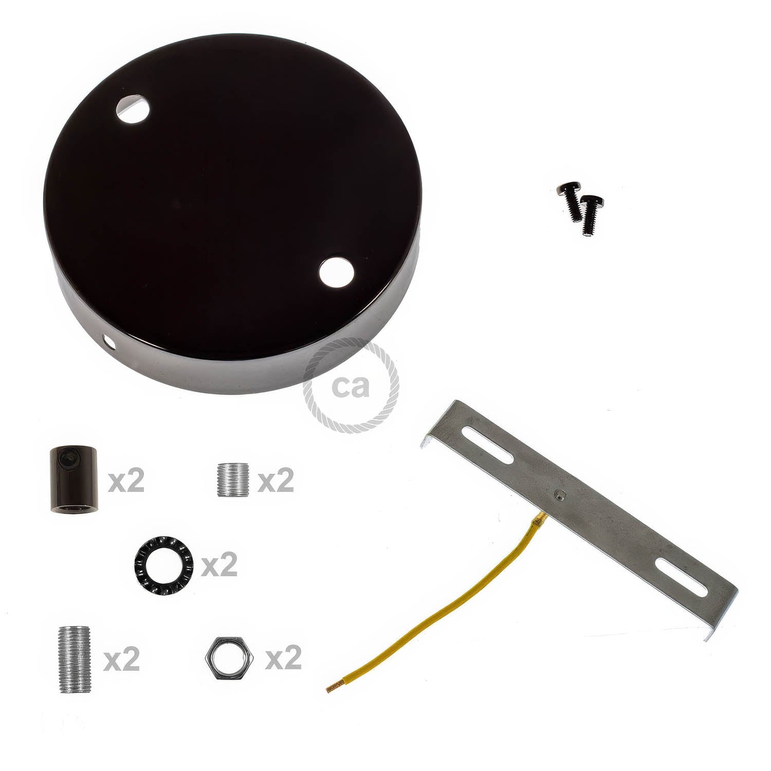 Kit rosone cilindrico in metallo a 2 fori - Nero perla Cilindrico
