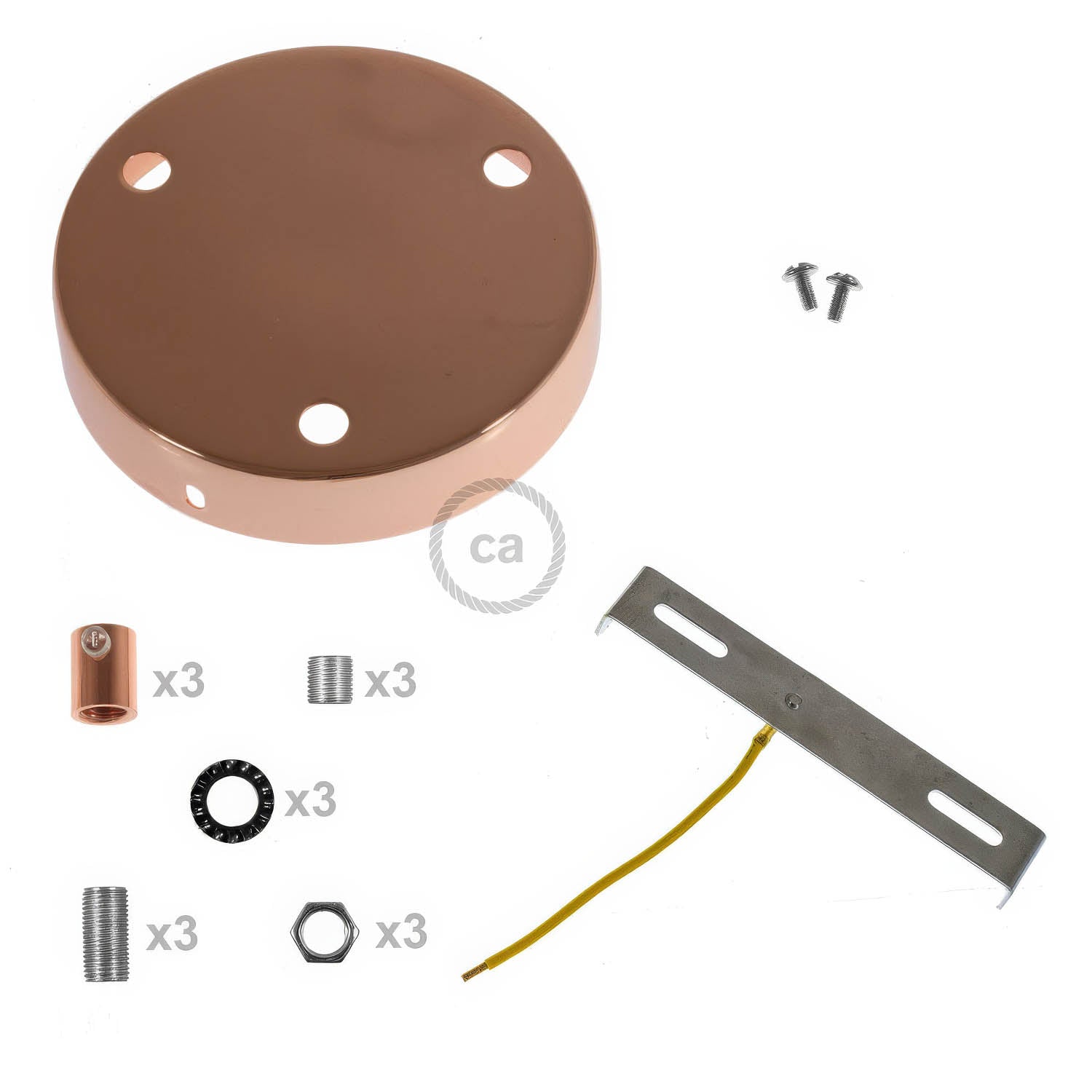Kit rosone cilindrico in metallo a 3 fori - Rame Cilindrico