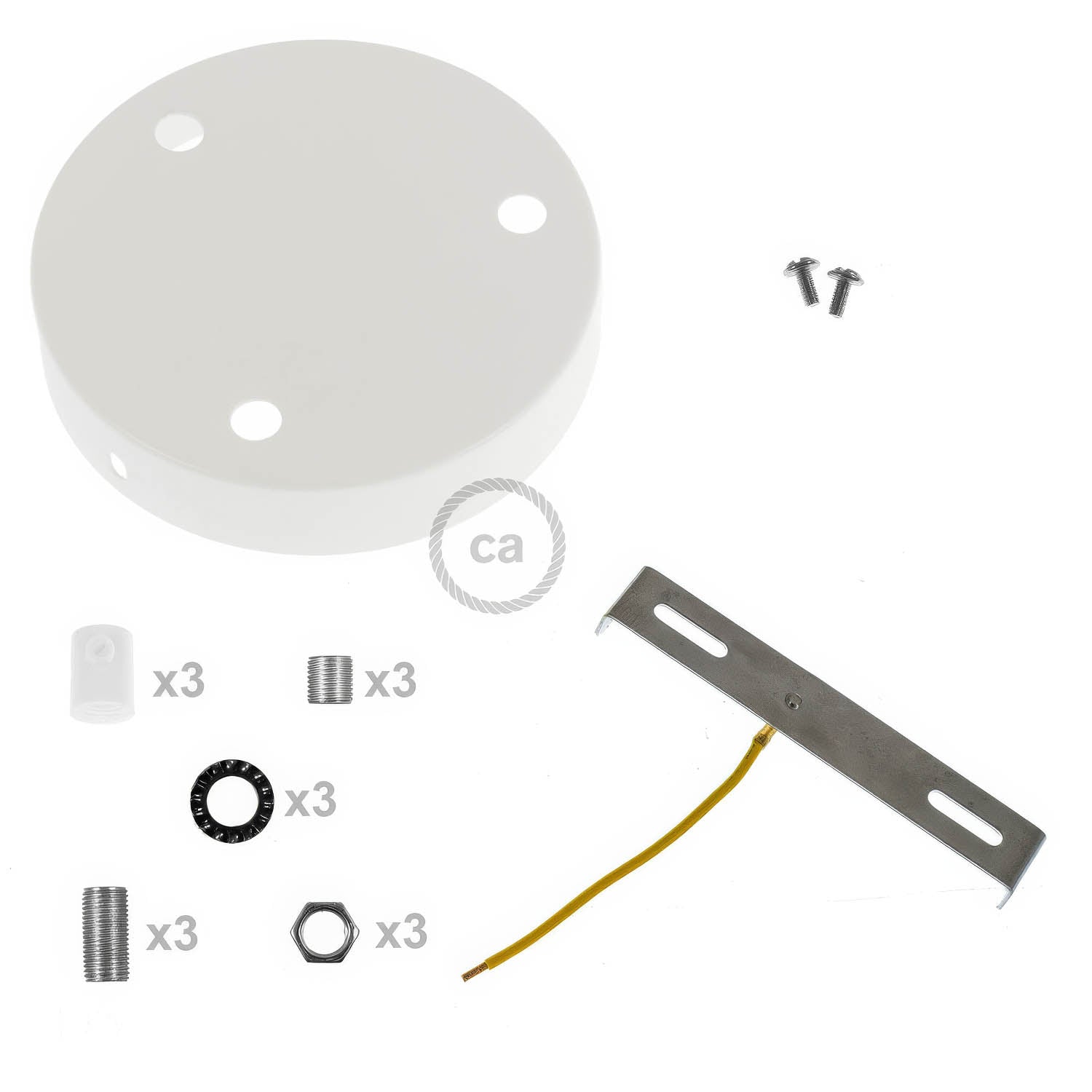Kit rosone cilindrico in metallo a 3 fori - Bianco lucido Cilindrico