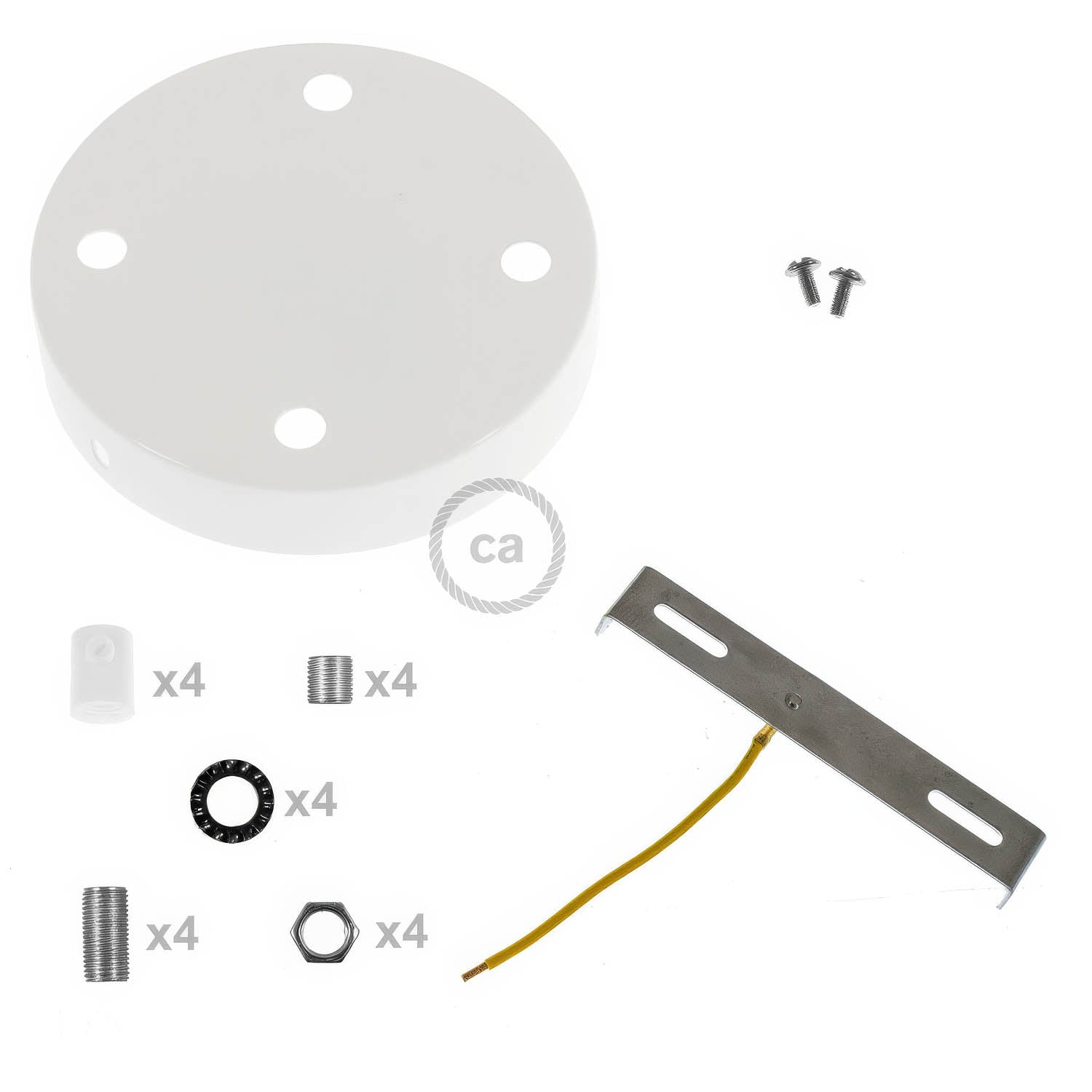 Kit rosone cilindrico in metallo a 4 fori - Bianco lucido Cilindrico