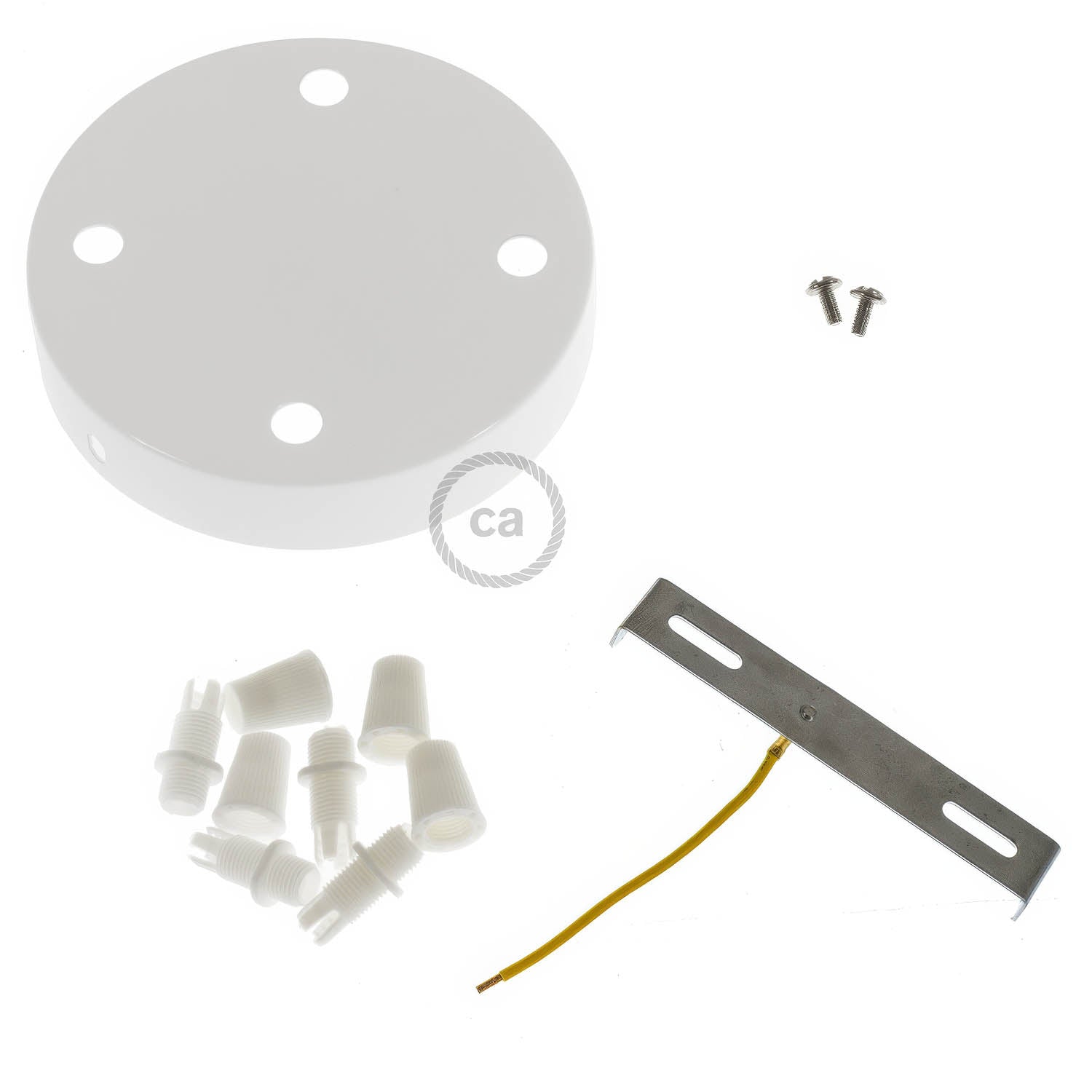 Kit rosone cilindrico in metallo a 4 fori - Bianco lucido Conico