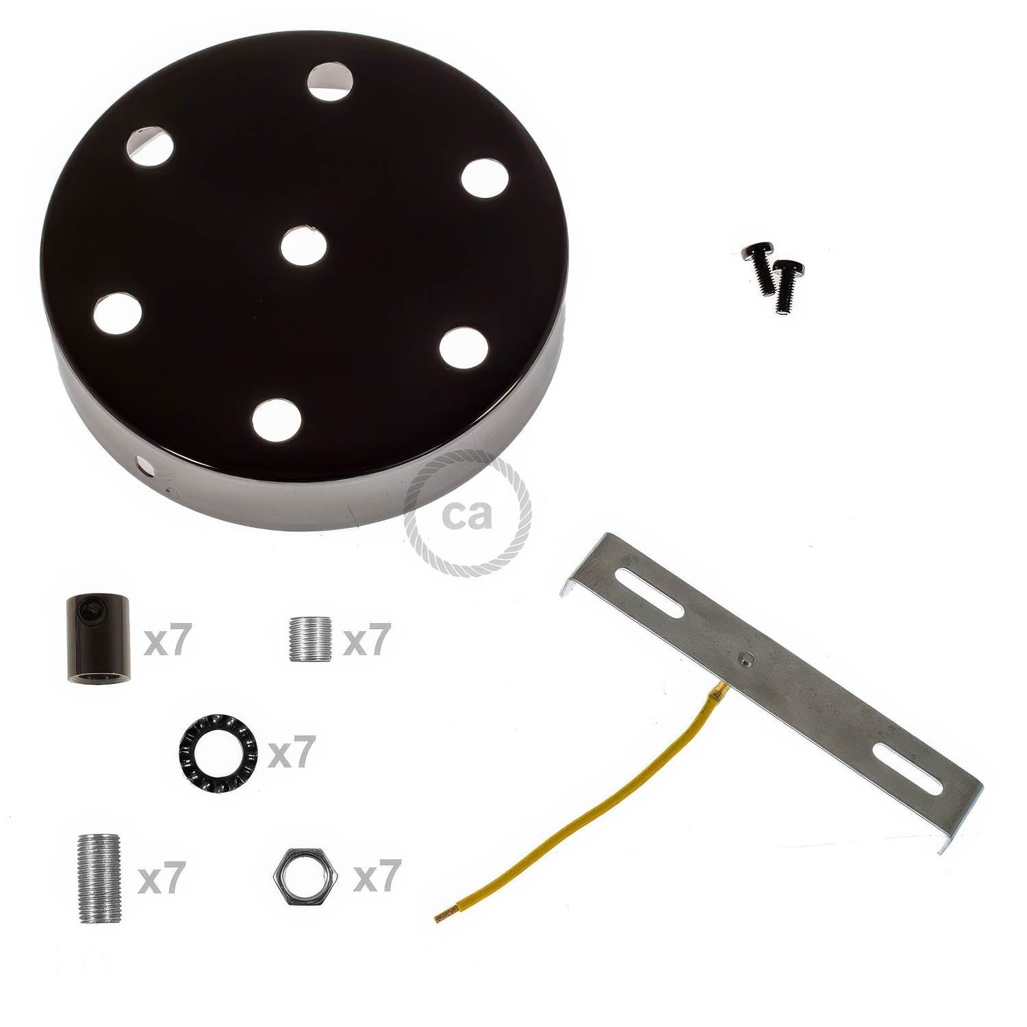 Kit rosone cilindrico in metallo a 7 fori - Nero perla Cilindrico