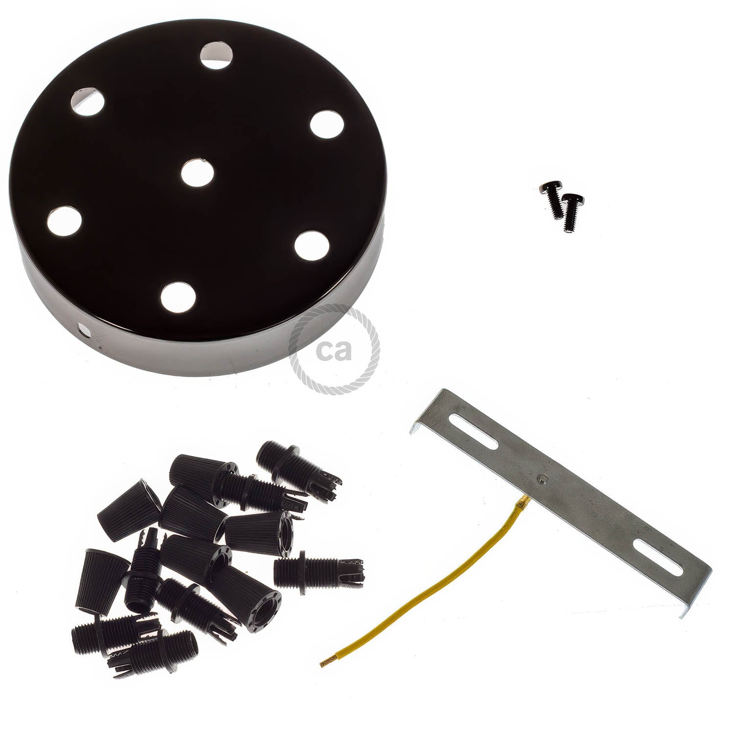Kit rosone cilindrico in metallo a 7 fori - Nero perla Conico