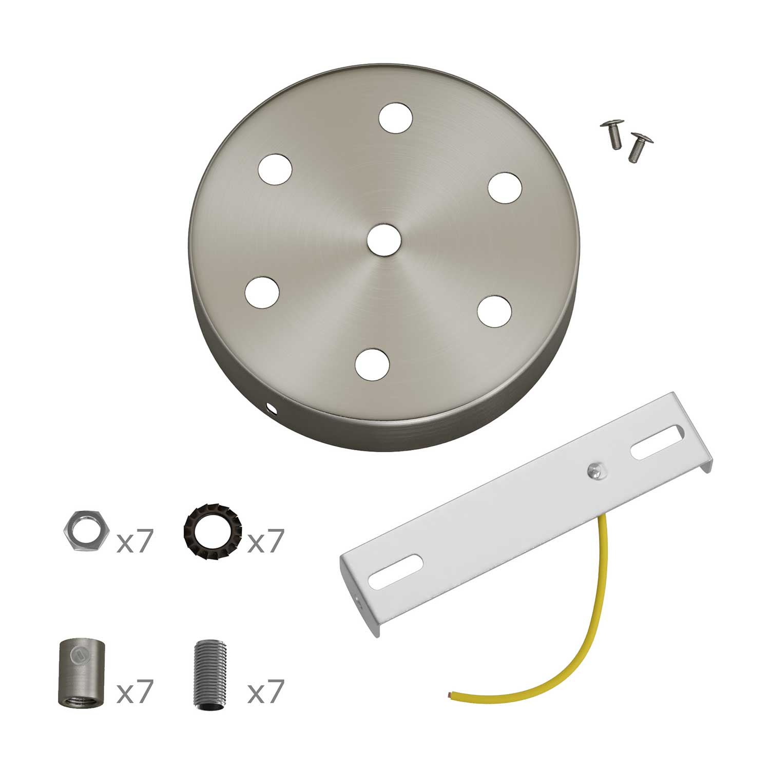 Kit rosone cilindrico in metallo a 7 fori - Titanio satinato Cilindrico