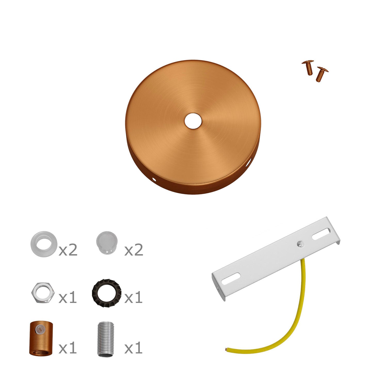 Kit Mini rosone cilindrico in metallo a 1 foro centrale e 4 fori laterali - Rame satinato Cilindrico
