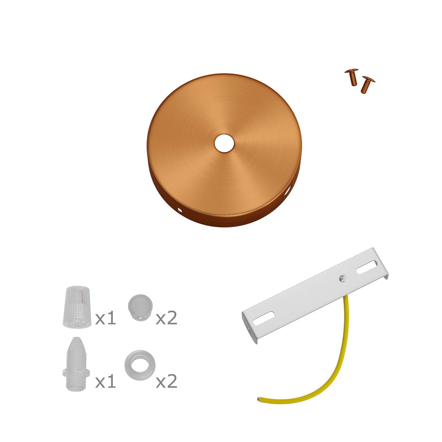 Kit Mini rosone cilindrico in metallo a 1 foro centrale e 4 fori laterali - Rame satinato Conico