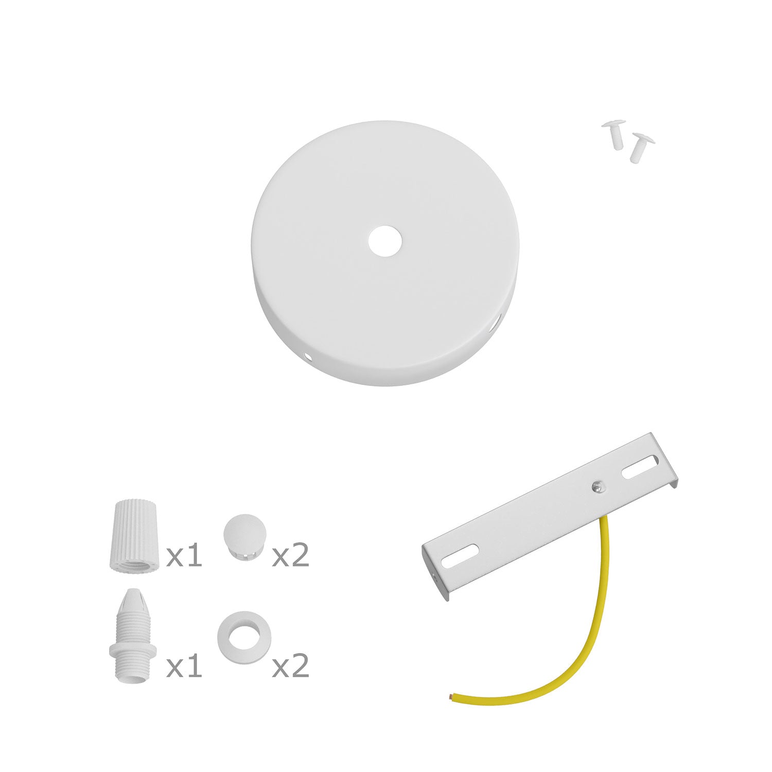 Kit Mini rosone cilindrico in metallo a 1 foro centrale e 2 laterali - Bianco opaco Conico