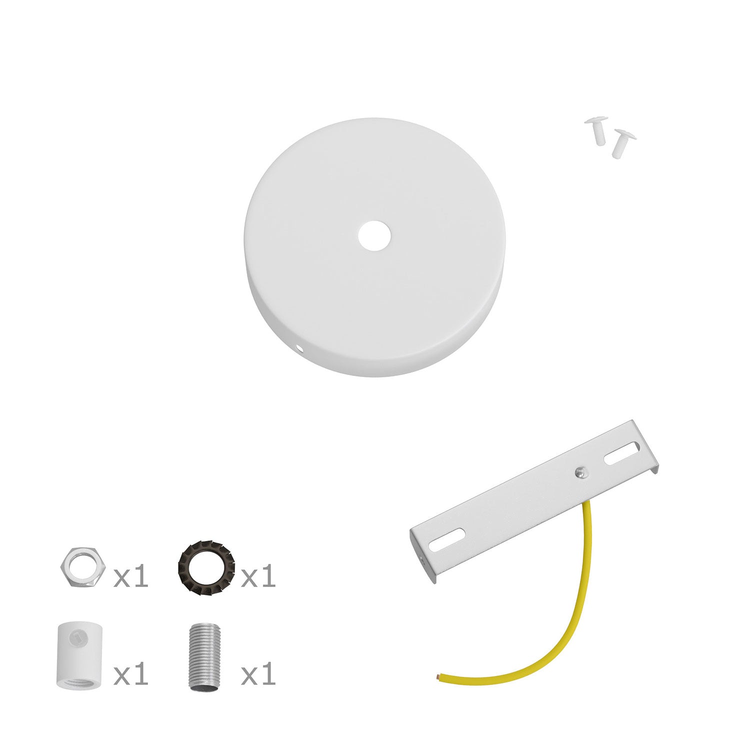 Kit Mini Rosone cilindrico in metallo a 1 foro centrale - Bianco opaco Cilindrico