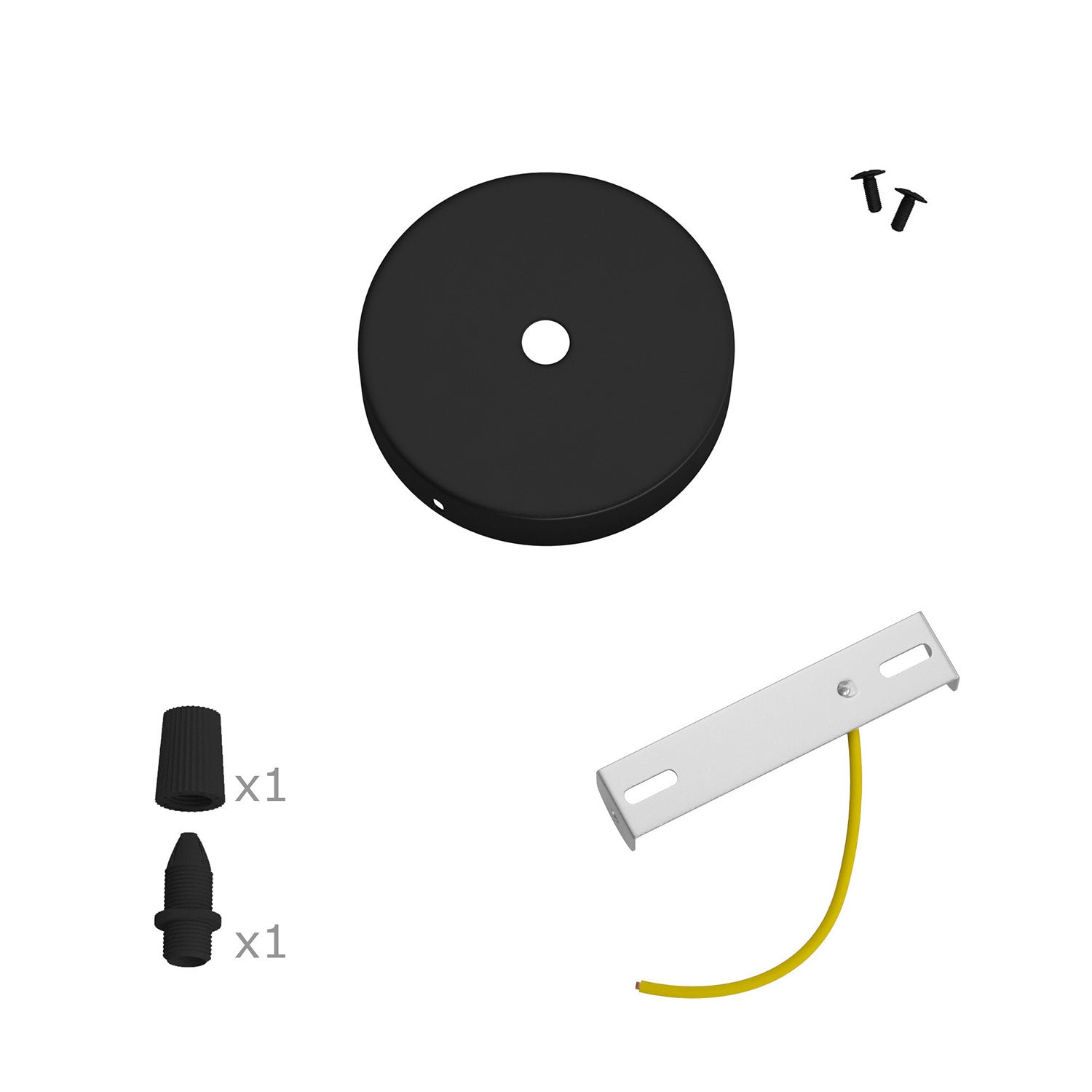 Kit Mini Rosone cilindrico in metallo a 1 foro centrale - Nero Conico