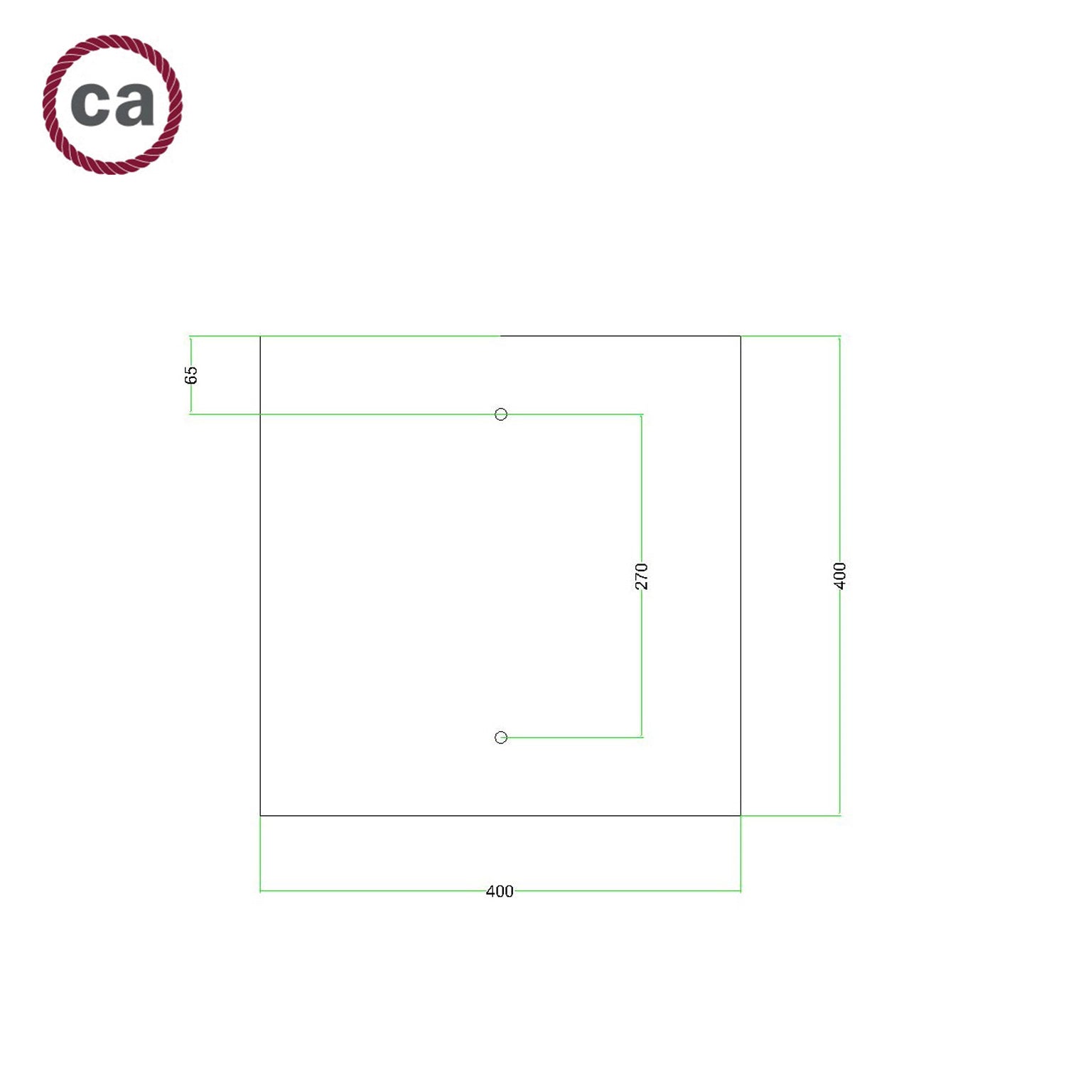 Rosone XXL Rose-One quadrato, 400 mm con 2 fori e 4 fori laterali - Dibond Ottone satinato Bianco
