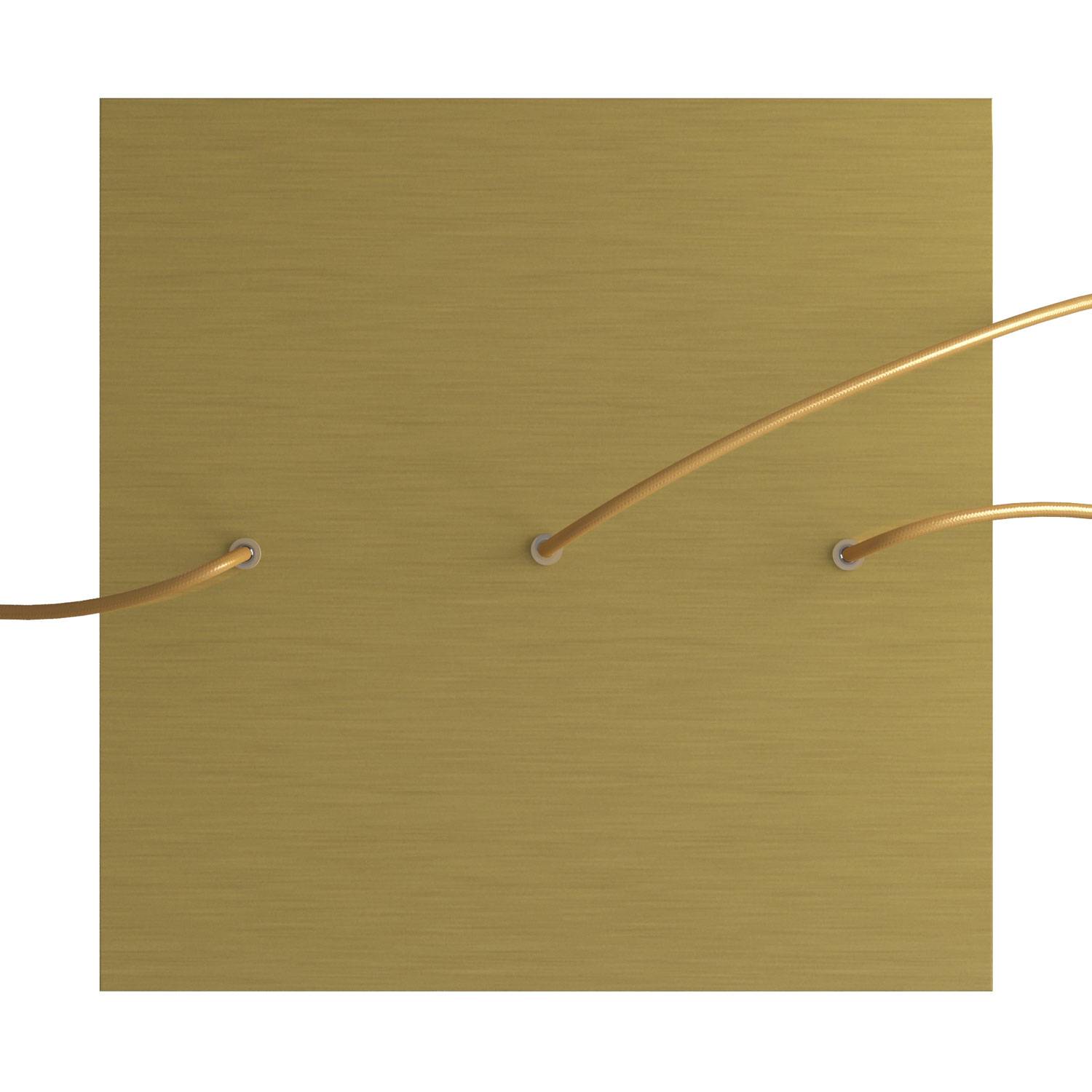 Rosone XXL Rose-One quadrato, 400 mm con 3 fori in linea e 4 fori laterali - Dibond Ottone satinato Bianco