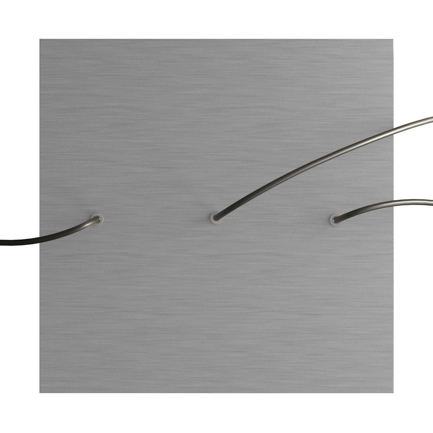 Rosone XXL Rose-One quadrato, 400 mm con 3 fori in linea e 4 fori laterali - Dibond Acciaio satinato Bianco