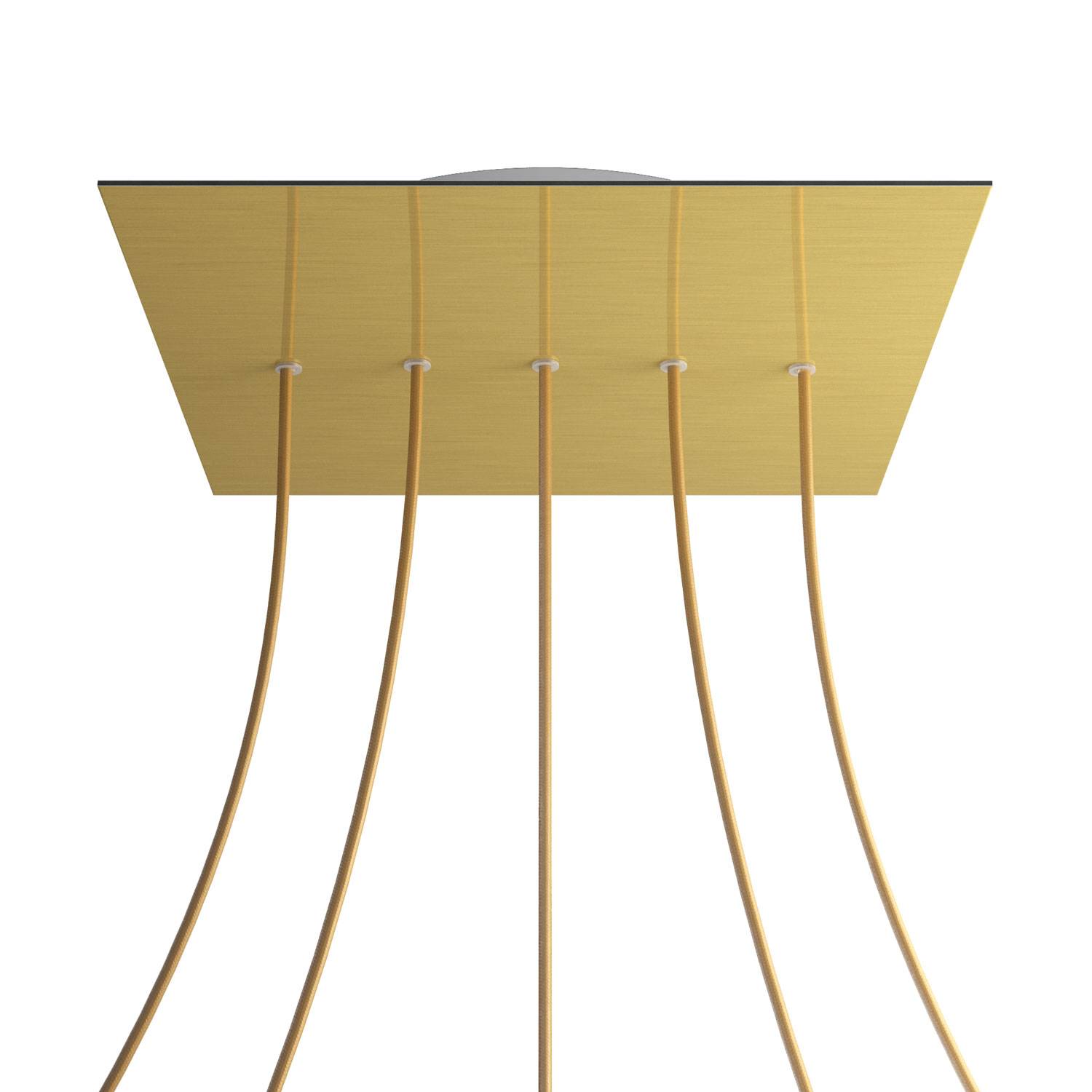 Rosone XXL Rose-One quadrato, 400 mm con 5 fori in linea e 4 fori laterali - Dibond Ottone satinato Bianco
