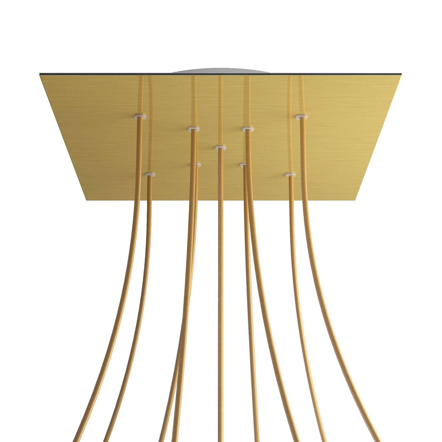 Rosone XXL Rose-One quadrato, 400 mm con 9 fori a X e 4 fori laterali - Dibond Ottone satinato Bianco