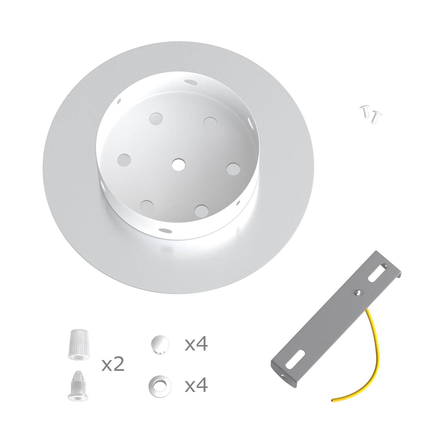 Rosone Rose-One rotondo, diametro 200 mm con 2 fori e 4 fori laterali - Dibond Rame satinato Bianco