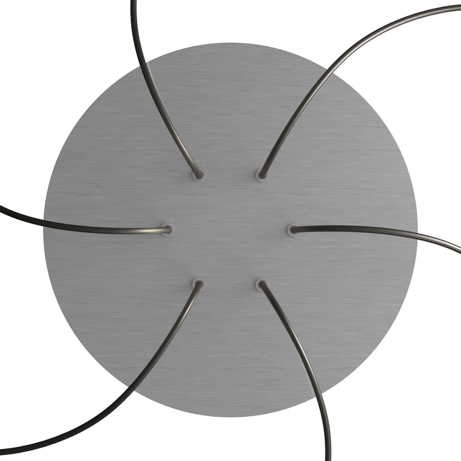 Rosone XXL Rose-One rotondo, diametro 400 mm con 6 fori e 4 fori laterali - Dibond Acciaio satinato Bianco